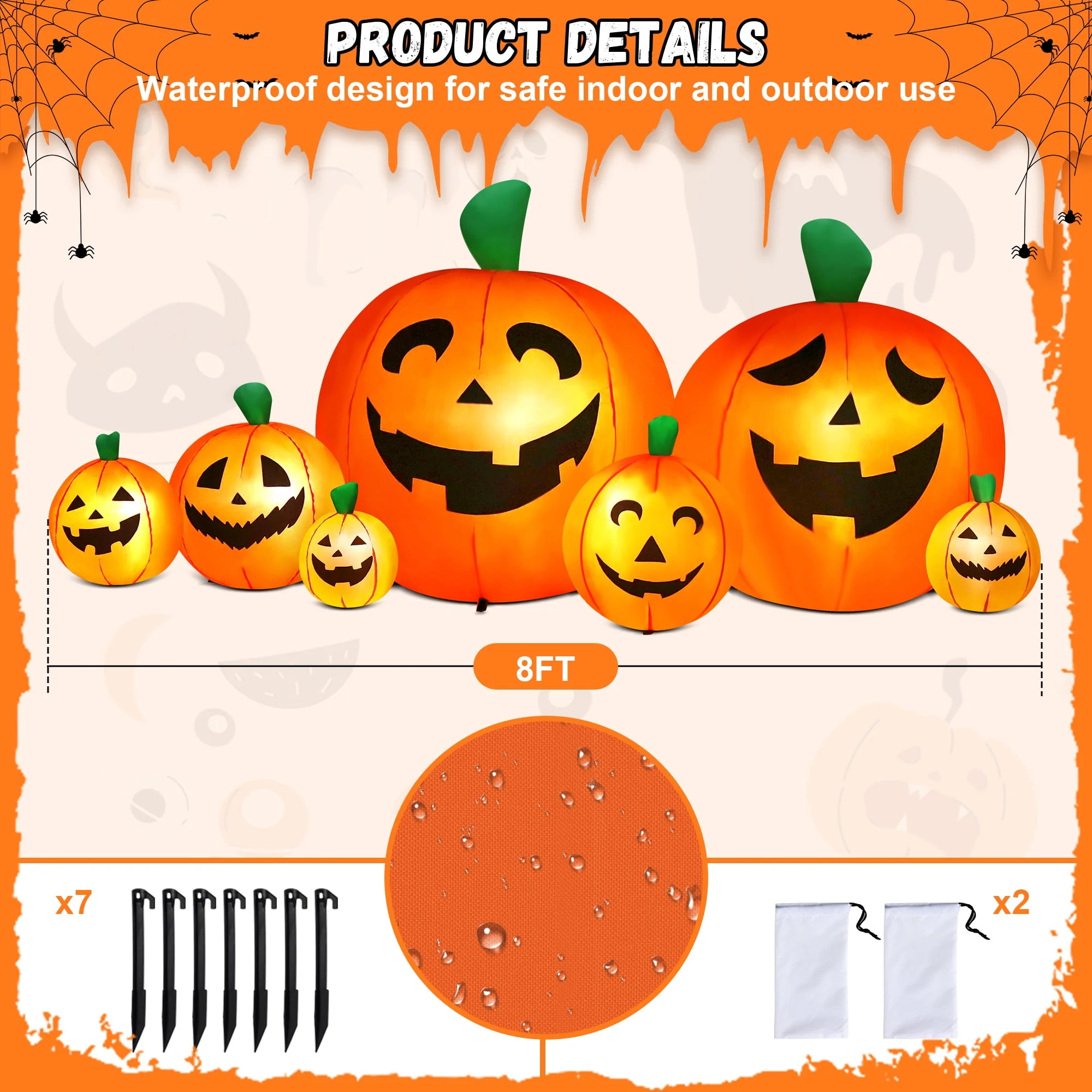 Yexmas 8 FT Halloween Inflatables Pumpkin, 7 Pumpkins Halloween Outdoor Decoration with Built-in LED Lights, Halloween Blow Ups for Yard, Lawn, Garden Decor - Image 3 Yexmas 8 FT Halloween Inflatables Pumpkin, 7 Pumpkins Halloween Outdoor Decoration with Built-in LED Lights, Halloween Blow Ups for Yard, Lawn, Garden Decor - Image 3