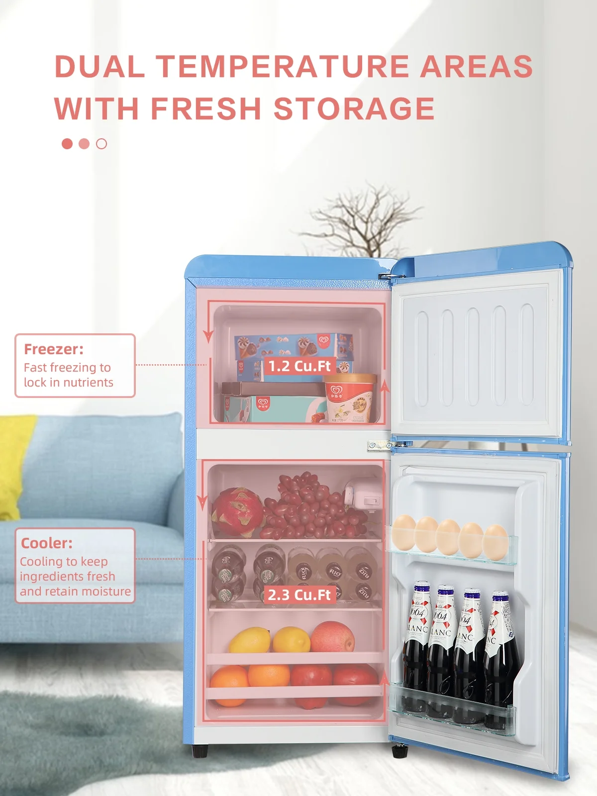 Krib B Compact Refrigerator 3.5 Cu.ft, Mini Fridge with Freezer, Modern Fridge with Dual Door, 7 Grade Temperature Adjustment, Silver - Image 23
