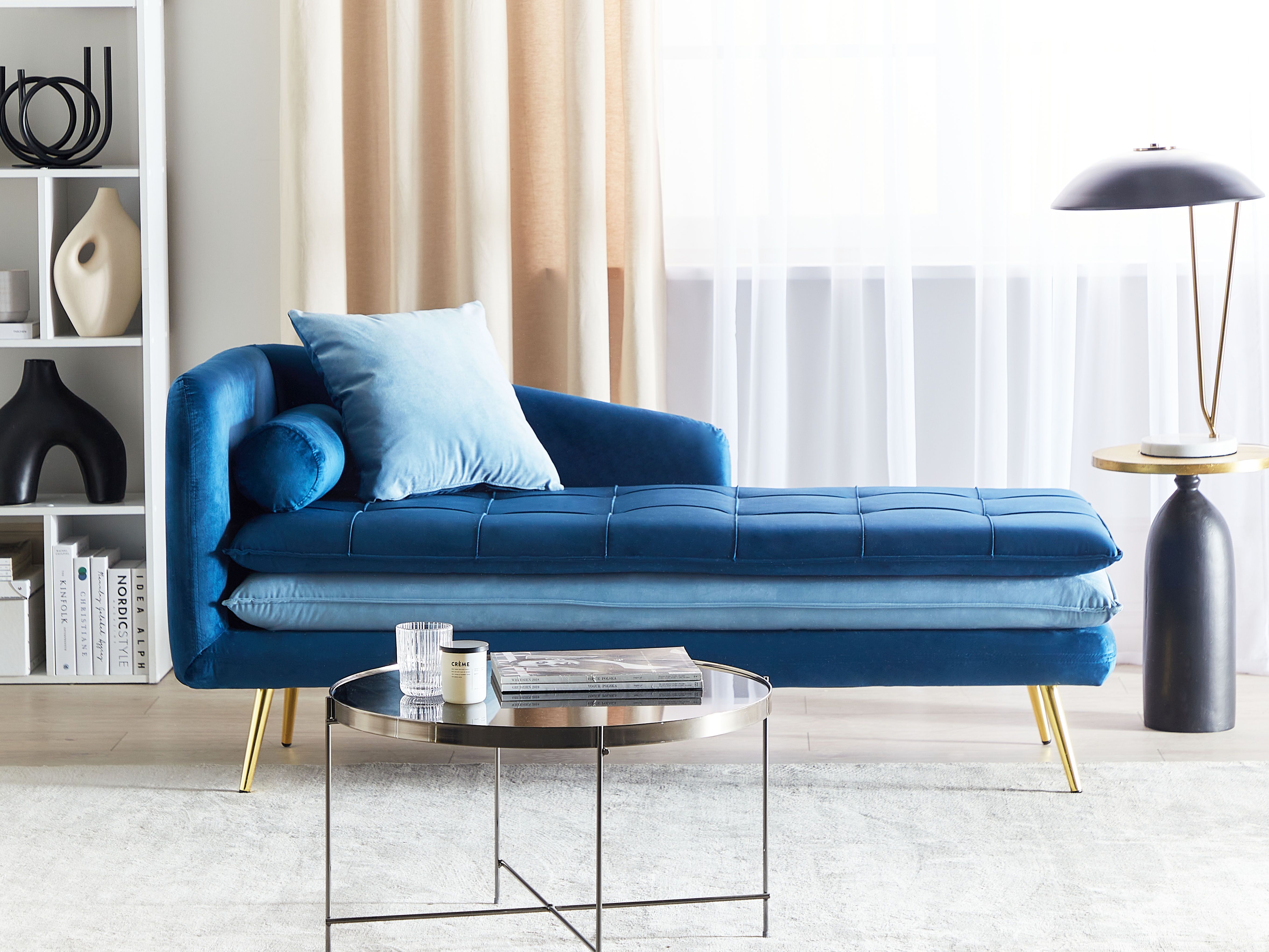 Left-Hand Chaise Lounge GONESSE Velvet Blue