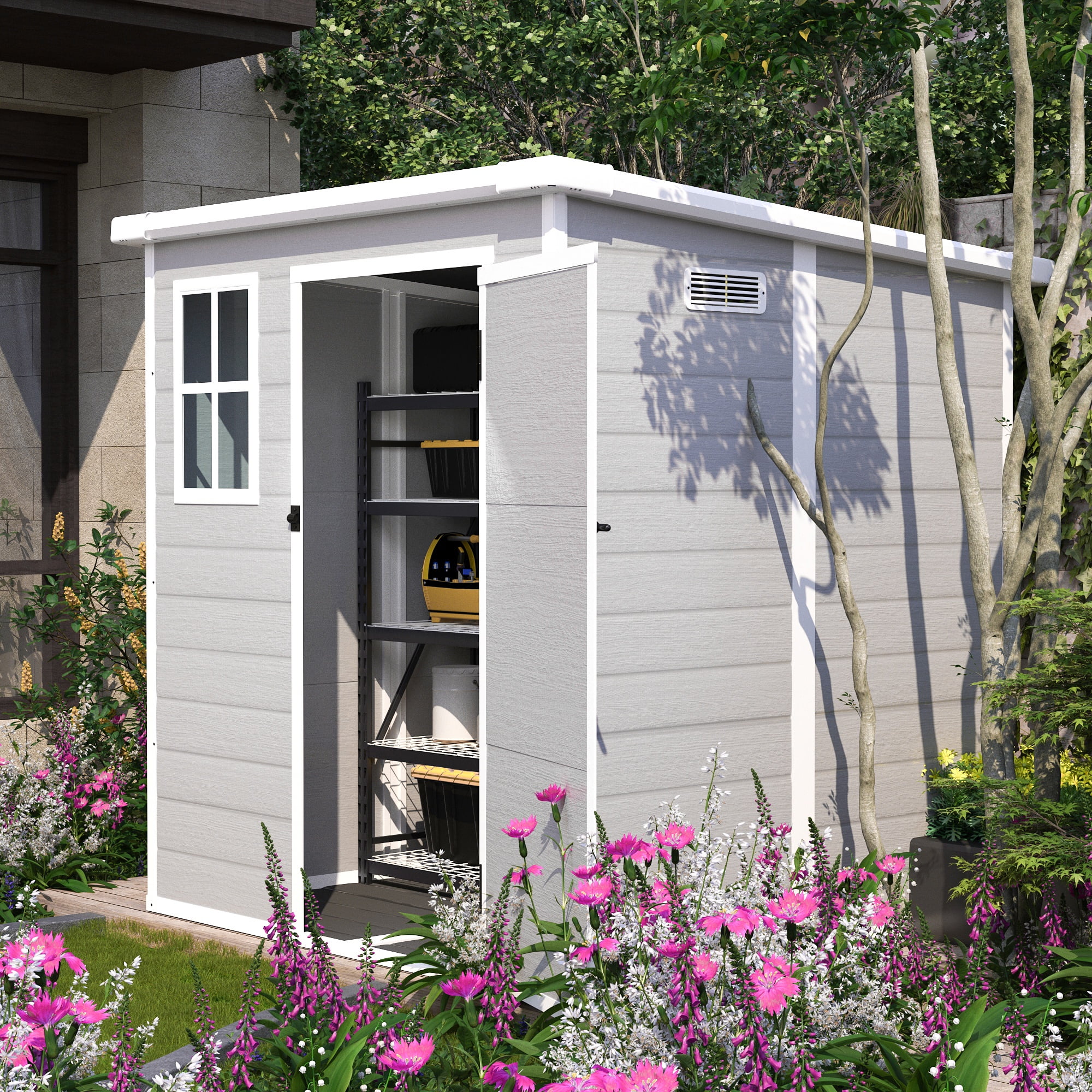 Seizeen Shed and Outdoor Storage, 41 Cu.Ft Small Outdoor Resin Shed with 3 Doors & Floor, 306GAL Deck Box Waterproof Plastic Tool Storage Shed for Cushion Lawn Mower Garbage Cans - Image 12