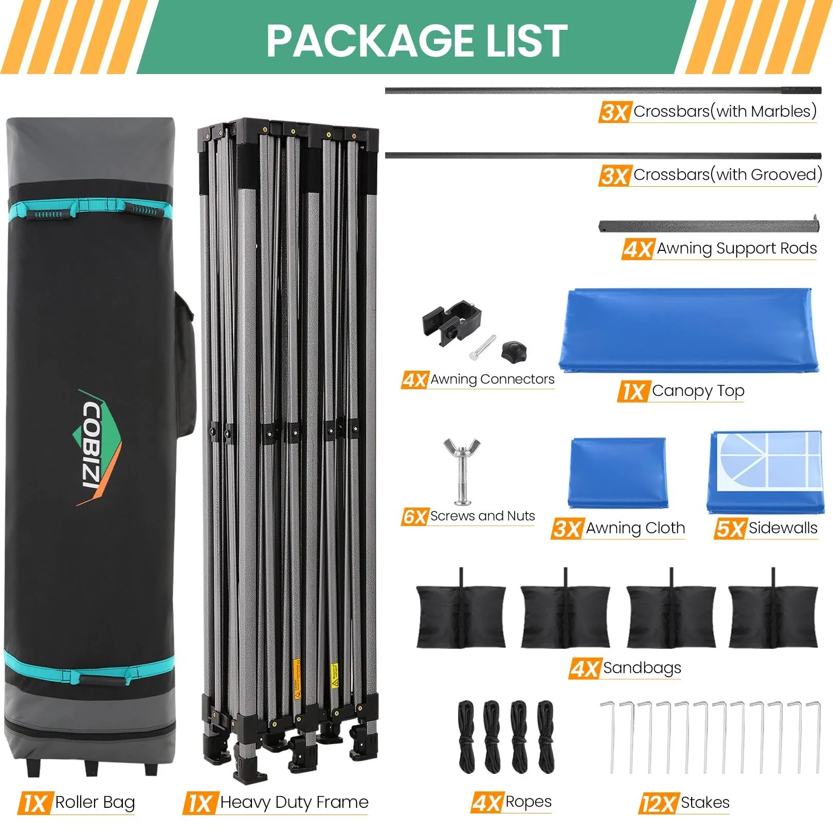 COBIZI 10x20 Pop Up Canopy Heavy Duty Party Tent with Removable Awning and Sidewalls,Easy Up Outdoor Wedding Canopy,Gazebo All Season Windproof&Waterproof with Roller Bag UPF 50+,Black - Image 39