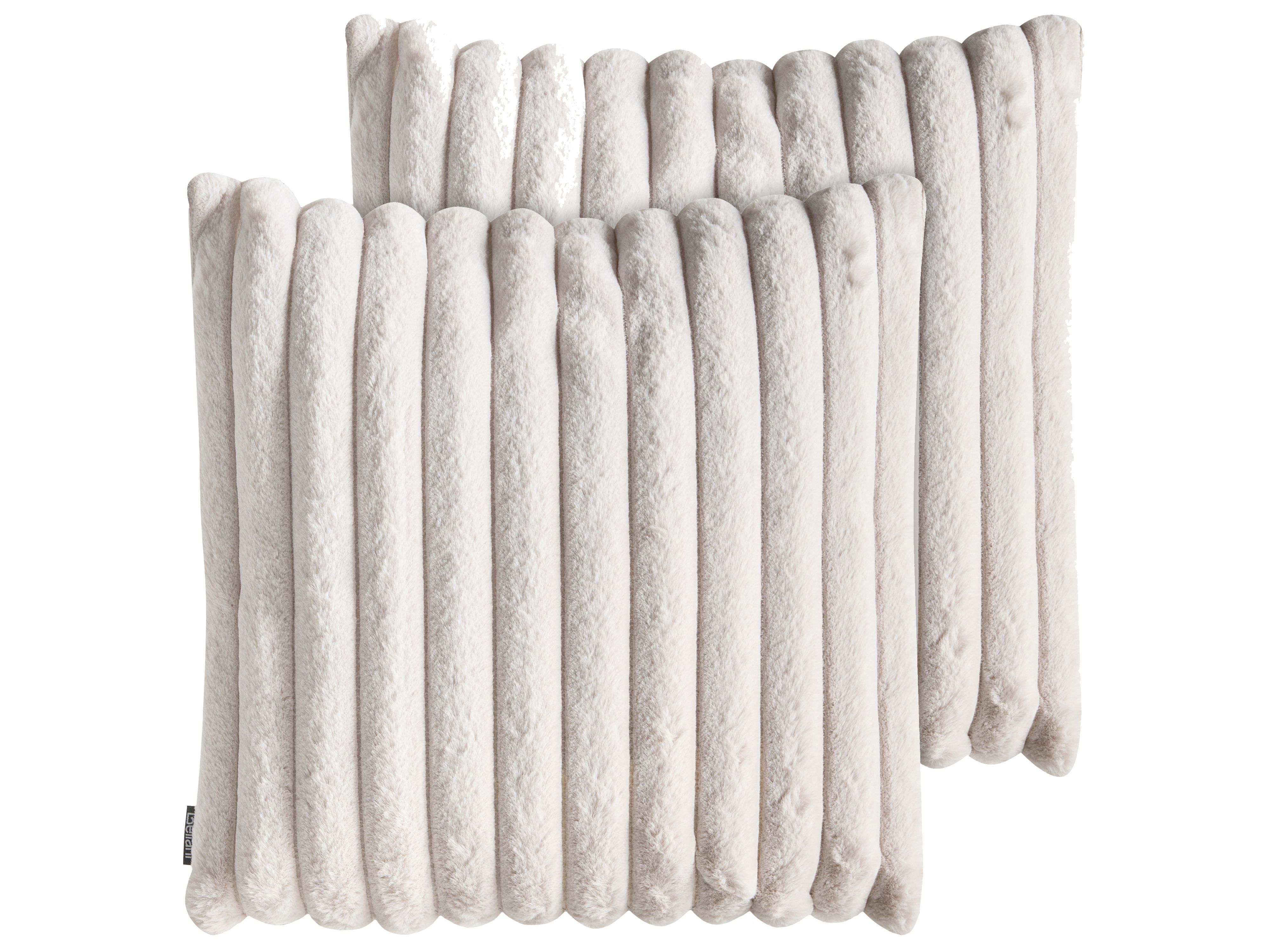 Set of 2 Decorative Cushions RAKYA Faux Fur 45 x 45 cm Light Beige Striped