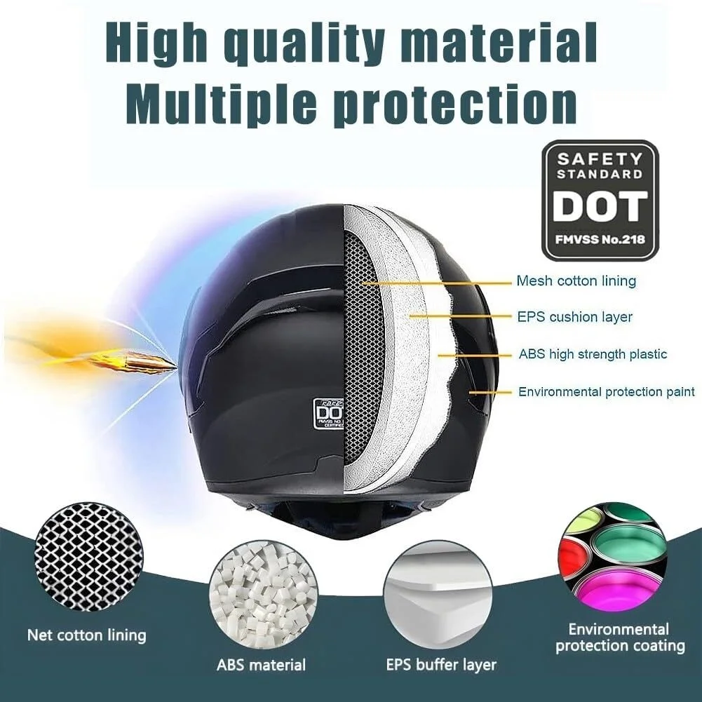 Bluetooth Modular Motorcycle Helmets with Tail Lights, DOT Approved Flip Up Full Face Dual Visor Motorcycle Helmet, with Dual Speakers and Microphone HA - Image 2