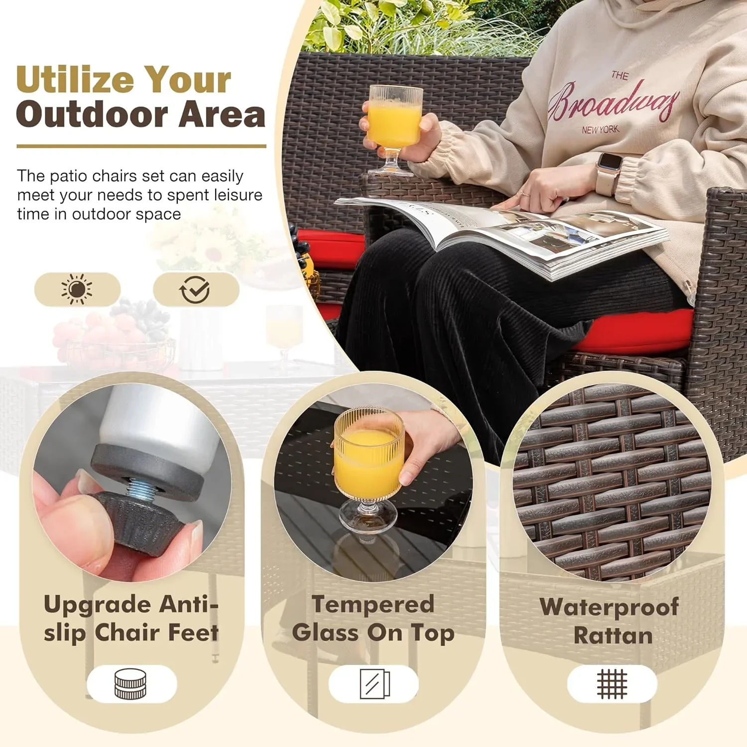 4-Piece Patio Rattan Wicker Furniture Set - T-LCRF834M18 - Image 7 4-Piece Patio Rattan Wicker Furniture Set - T-LCRF834M18 - Image 7