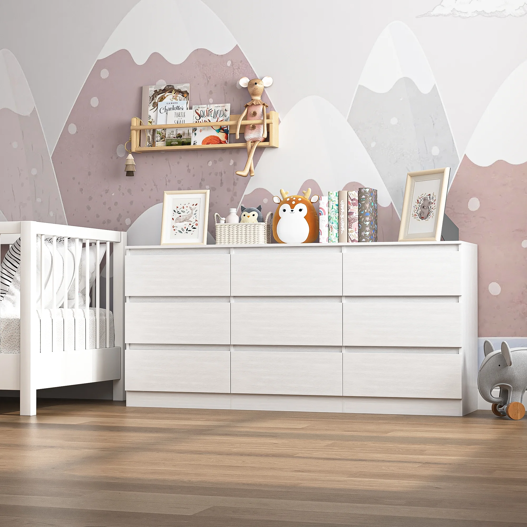 Kadyn White Chest of Drawer, 6 Double Drawer Dresser for Bedroom, Modern Storage Cabinet for Living Room, Dresser - Image 94
