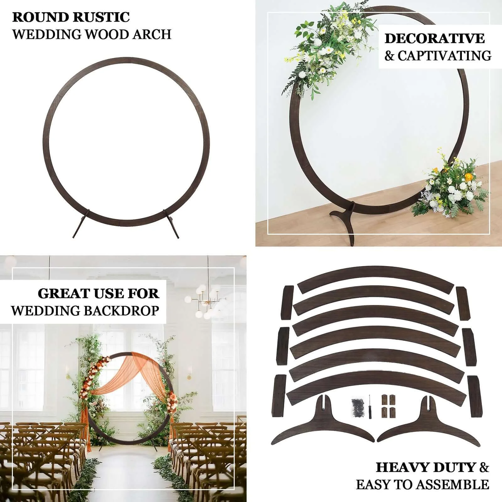 Efavormart 7FT Rustic Square Wedding Arch Wooden Backdrop Stand, Wedding Ceremony Arch - Brown - Image 28