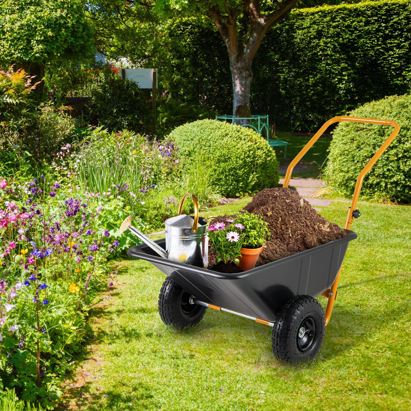Dual-Wheel Wheelbarrow, 21 Gallons, 330 lbs Capacity, 51 in x 24.5 in x 28 in - Image 2 Dual-Wheel Wheelbarrow, 21 Gallons, 330 lbs Capacity, 51 in x 24.5 in x 28 in - Image 2