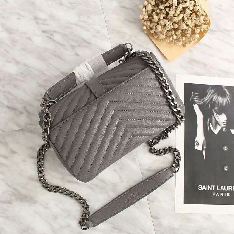 Saint Laurent Medium Classic College Chain Bag In Matelasse Leather Grey Silver - Zealreplica ru | Zealreplicaru.com1:1High-quality replica
