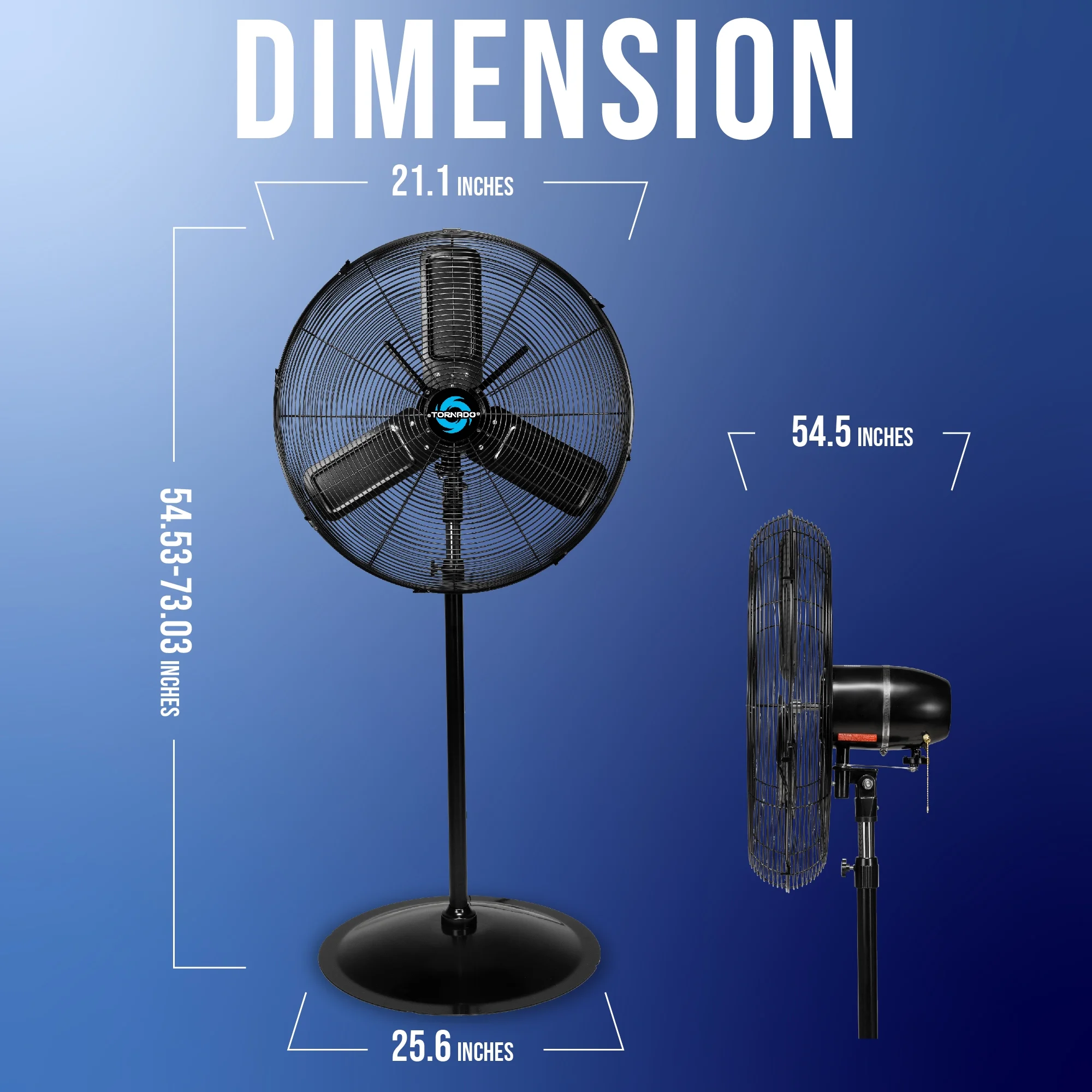 Tornado - 20 Inch High Velocity Metal Oscillating Pedestal Fan - Commercial, Industrial Use Water-Resistant - Image 17