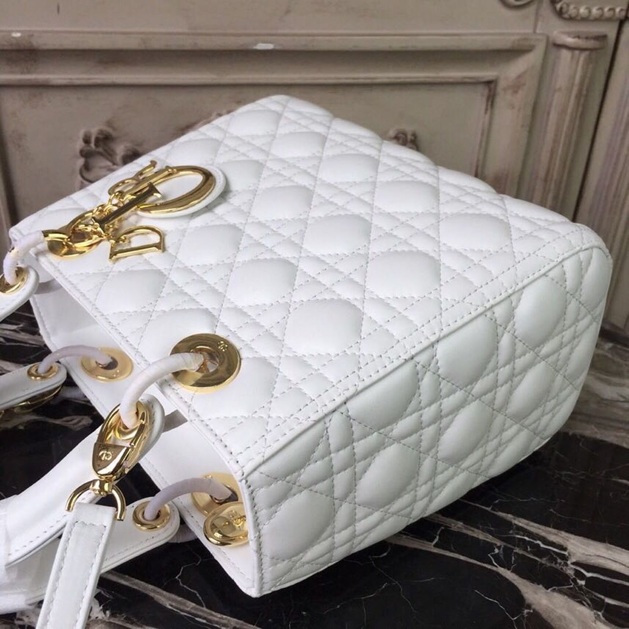 Christian Dior Medium Lady Dior Bag Gold Toned Hardware White For Women 24cm/9in CD1:1High-quality replica
