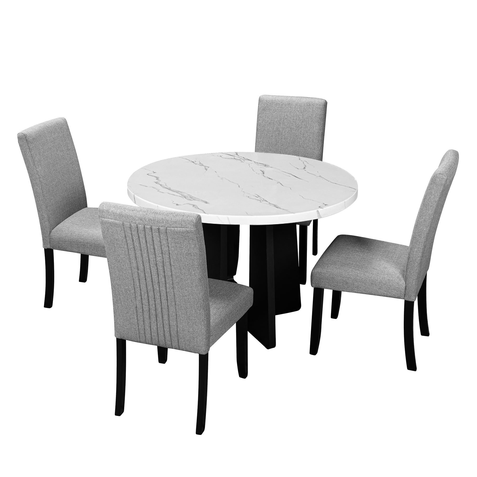 EUROCO 5-Piece Round Dining Table Set for 4, 43.3'' Kitchen Room Table with 4 Upholstered Chairs and Solid Wood Frame,Kitchen Table Set for Home Living Dining Room, Grey & Black - Image 21