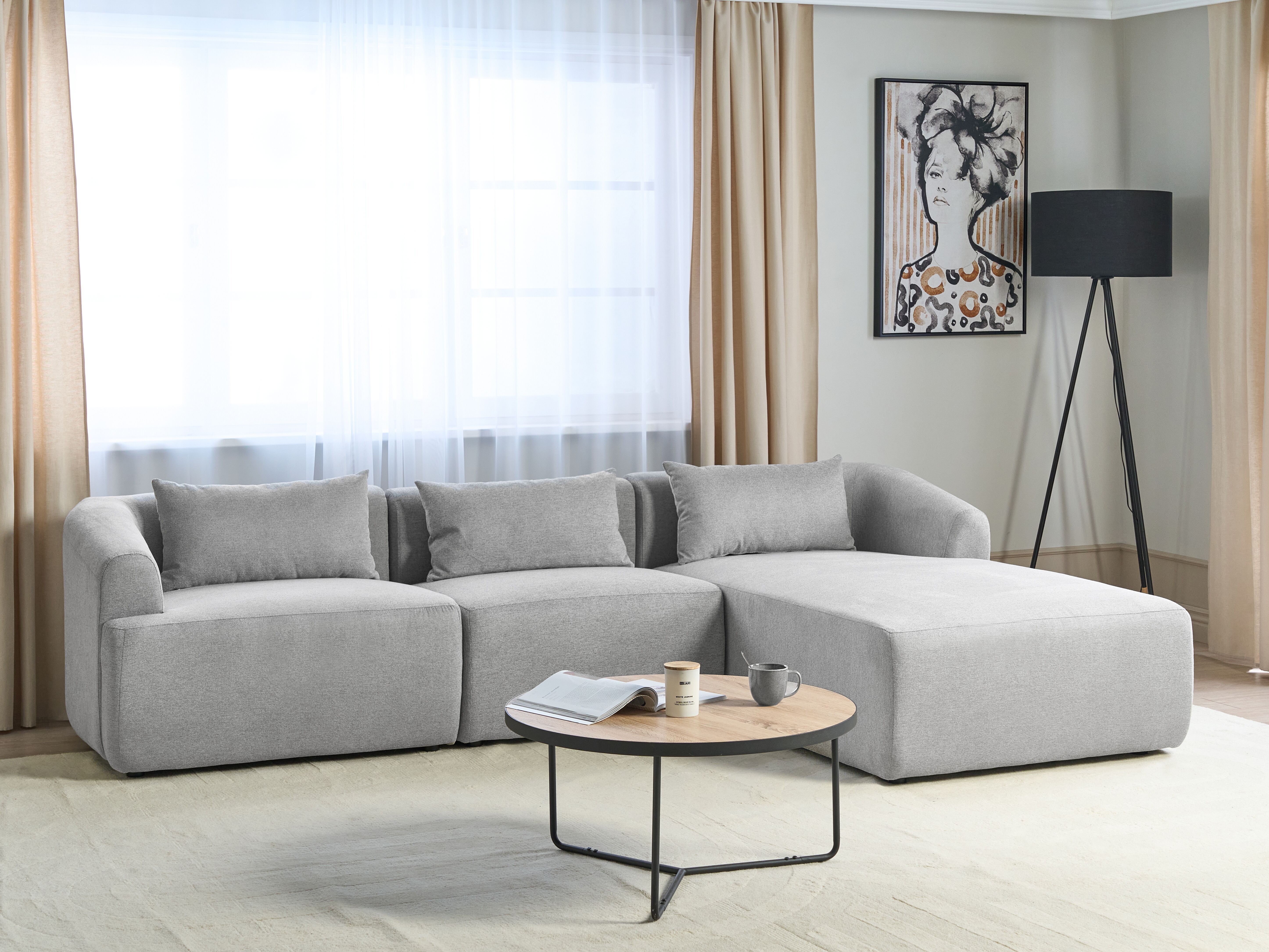 Corner Sofa 3 Seater SVANSELE Fabric Grey Left Hand