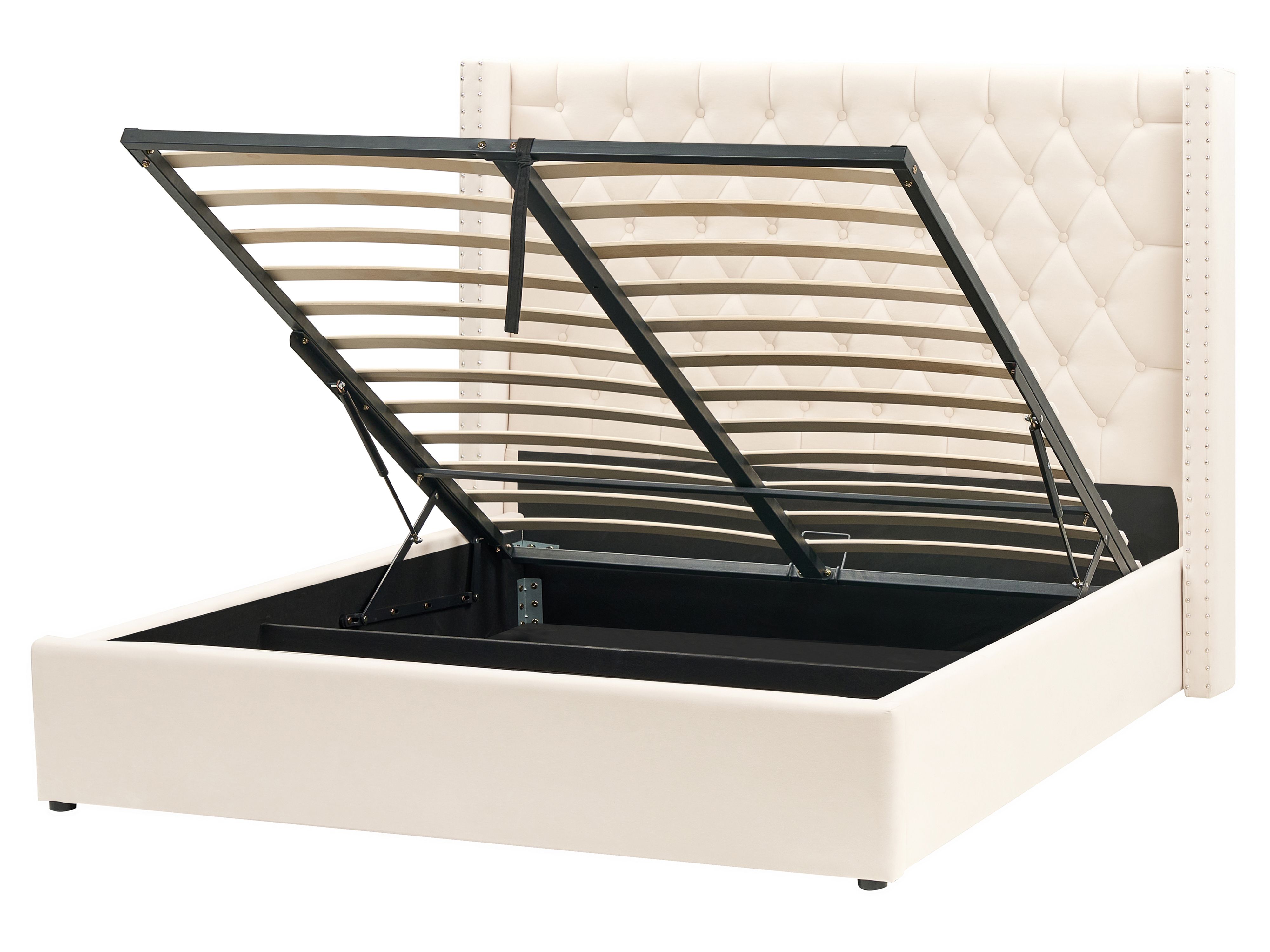 Ottoman Bed Velvet LUBBON 160 x 200 cm (EU King Size) Off-White