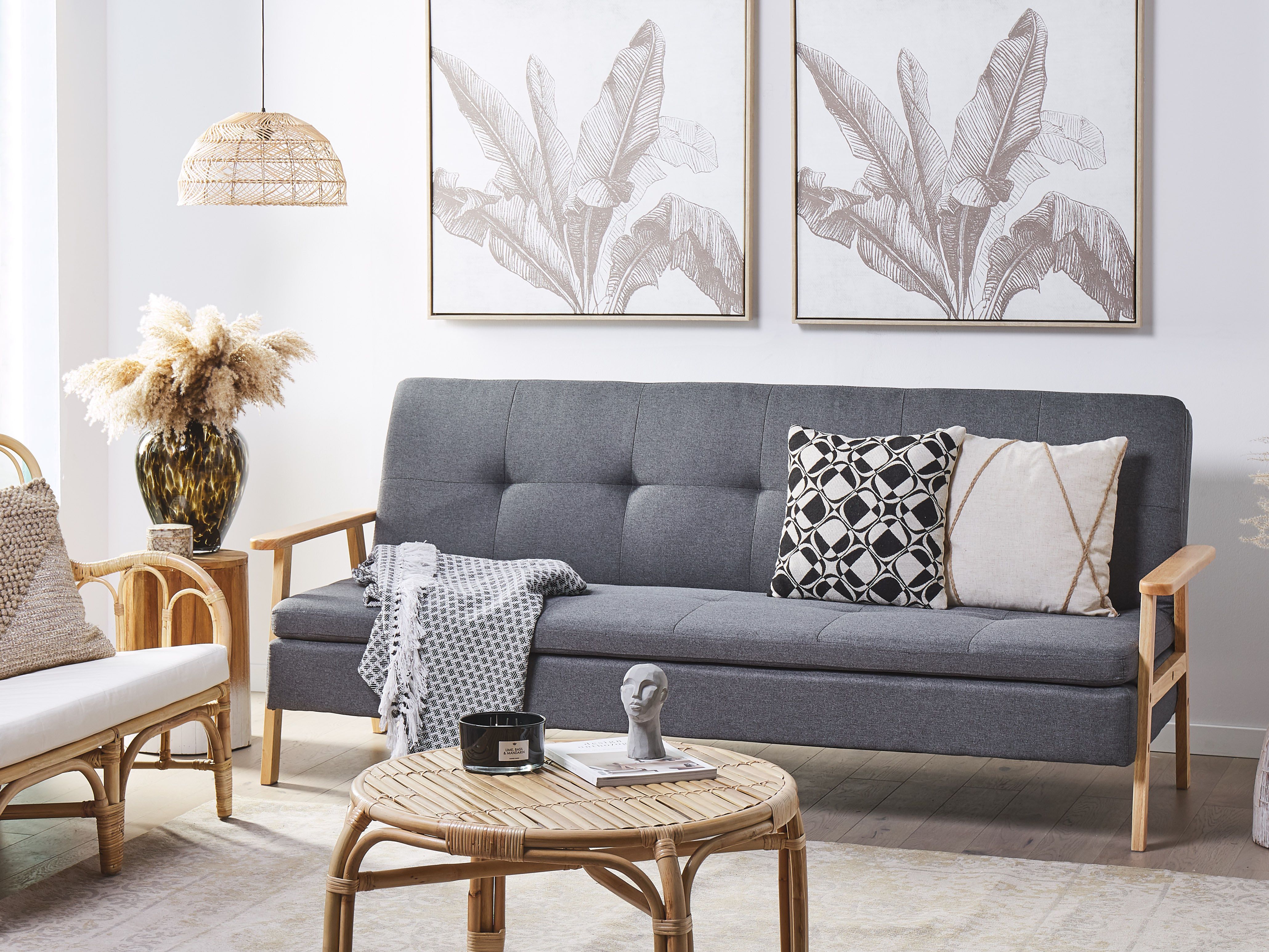 Sofa Bed 3 Seater TJORN Fabric Grey