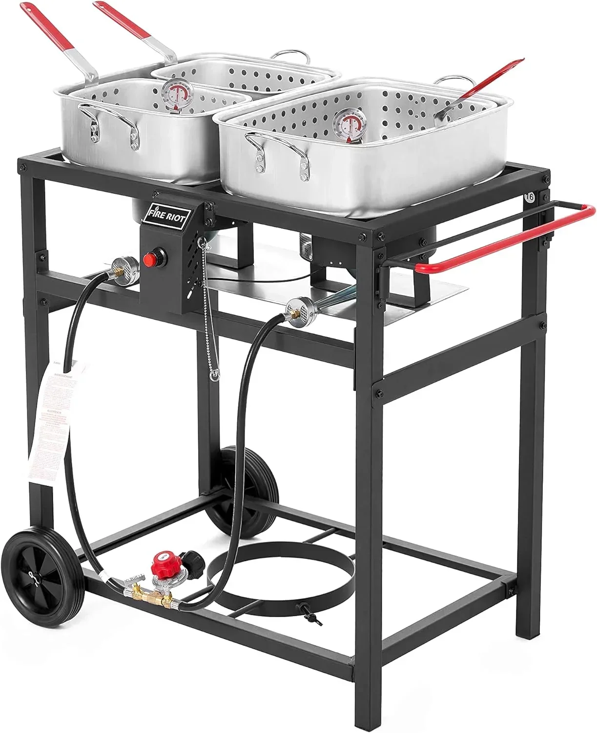 Propane Outdoor Double Burner Deep Fryer Cart With 2 18 qt Aluminum Pots And Frying Baskets Propane Outdoor Double Burner Deep Fryer Cart With 2 18 qt Aluminum Pots And Frying Baskets