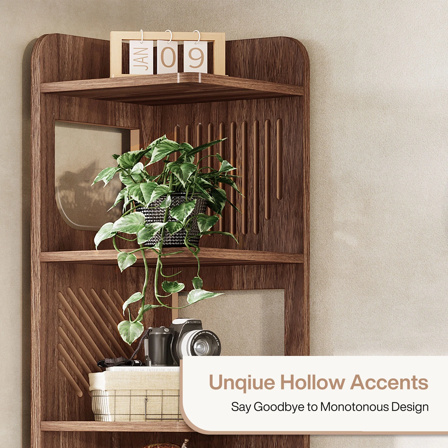 Fnova 71" 6-Tier Tall Corner Bookshelf, Rustic Wooden Narrow Corner Bookcase with Artistic Square Rack, Freestanding Display Storage Shelf for Space-Saving Home Organizing - Image 14
