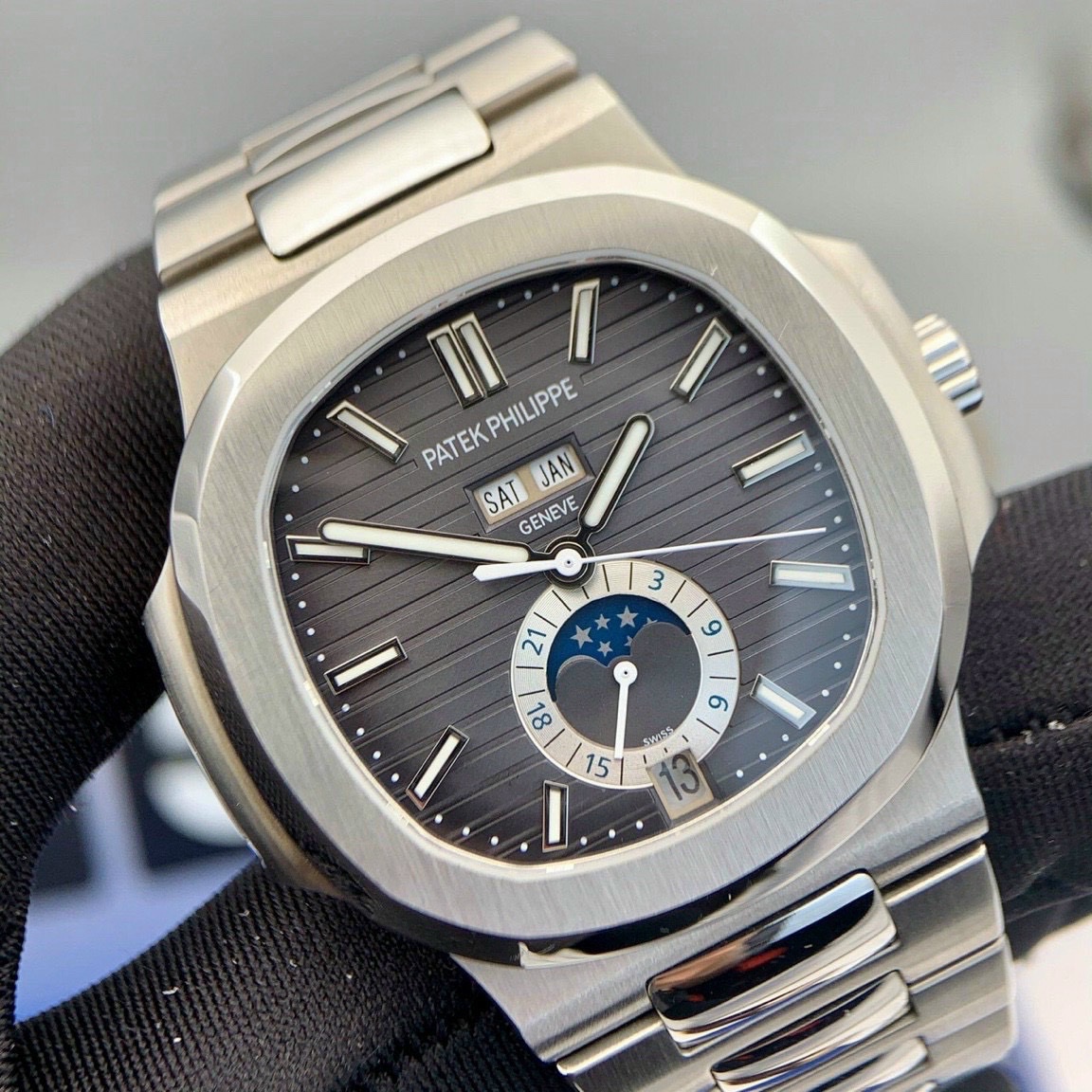 Patek Philippe Replica 1:1 Watch Nautilus 5726 Gray Dial Metal Strap PPF 40.5mm - Elite Watch Atelier