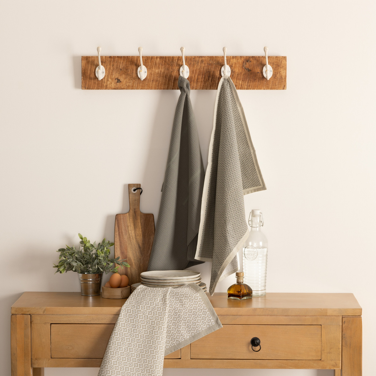 Set of 3 tea towels cotton Slate grey, 45x70 cm