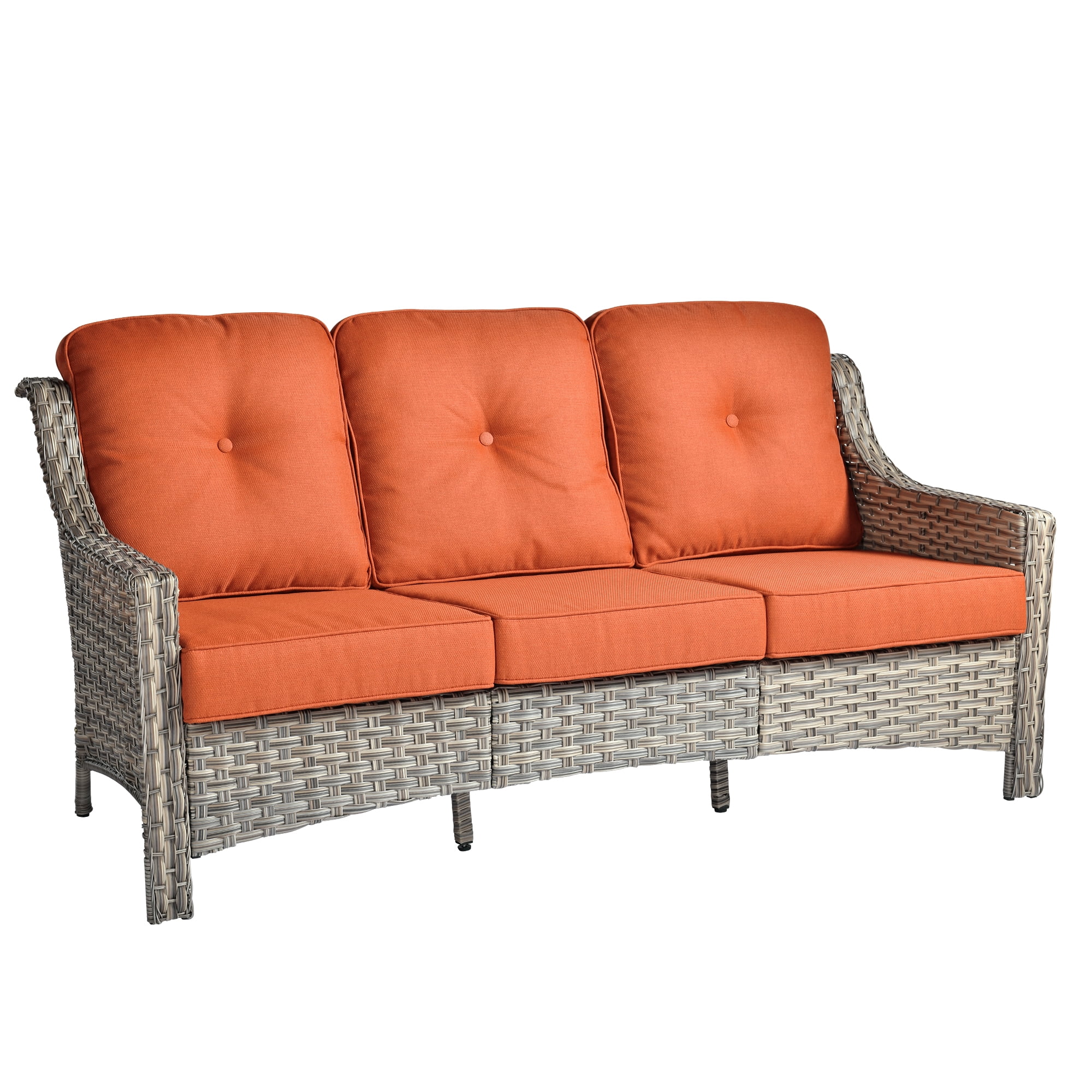Ovios Outdoor Patio Sofa 3-Seater with Cushions All-Weather Wicker Rattan Couch for Garden, Porch, or Backyard - Image 40