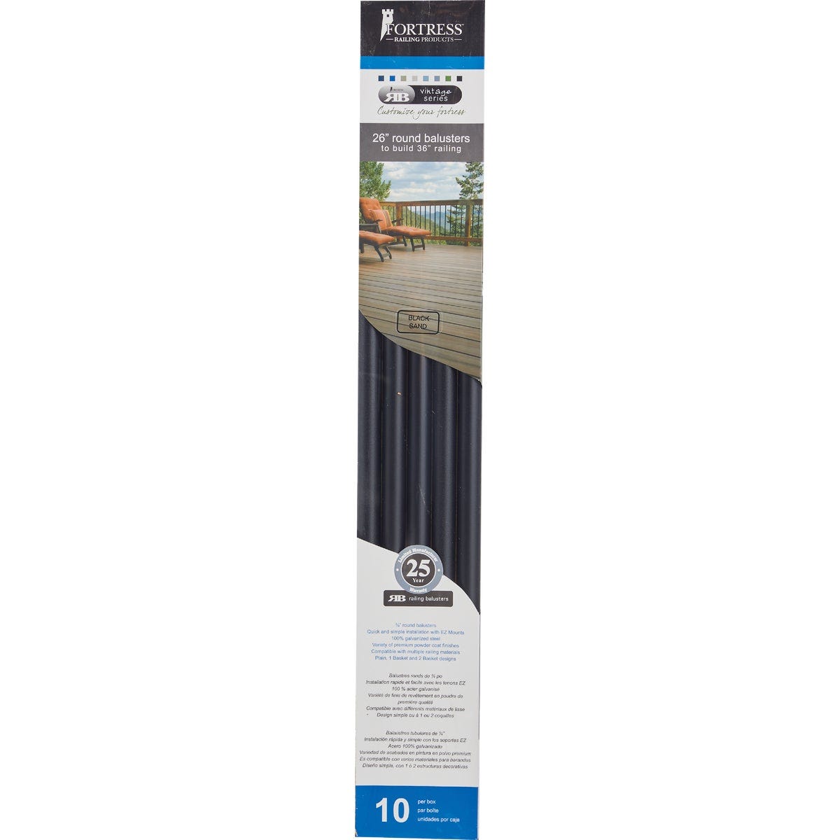 Fortress Building Products 26 In. x 3/4 In. Black Sand Galvanized Steel Round Railing Baluster (10-Pack)