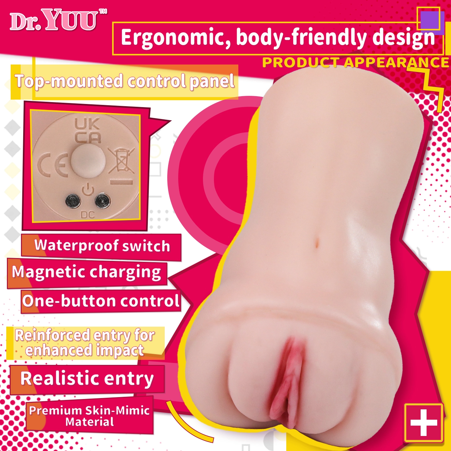 Dr.YUU waterproof electric masturbator with sealed switch and magnetic charging