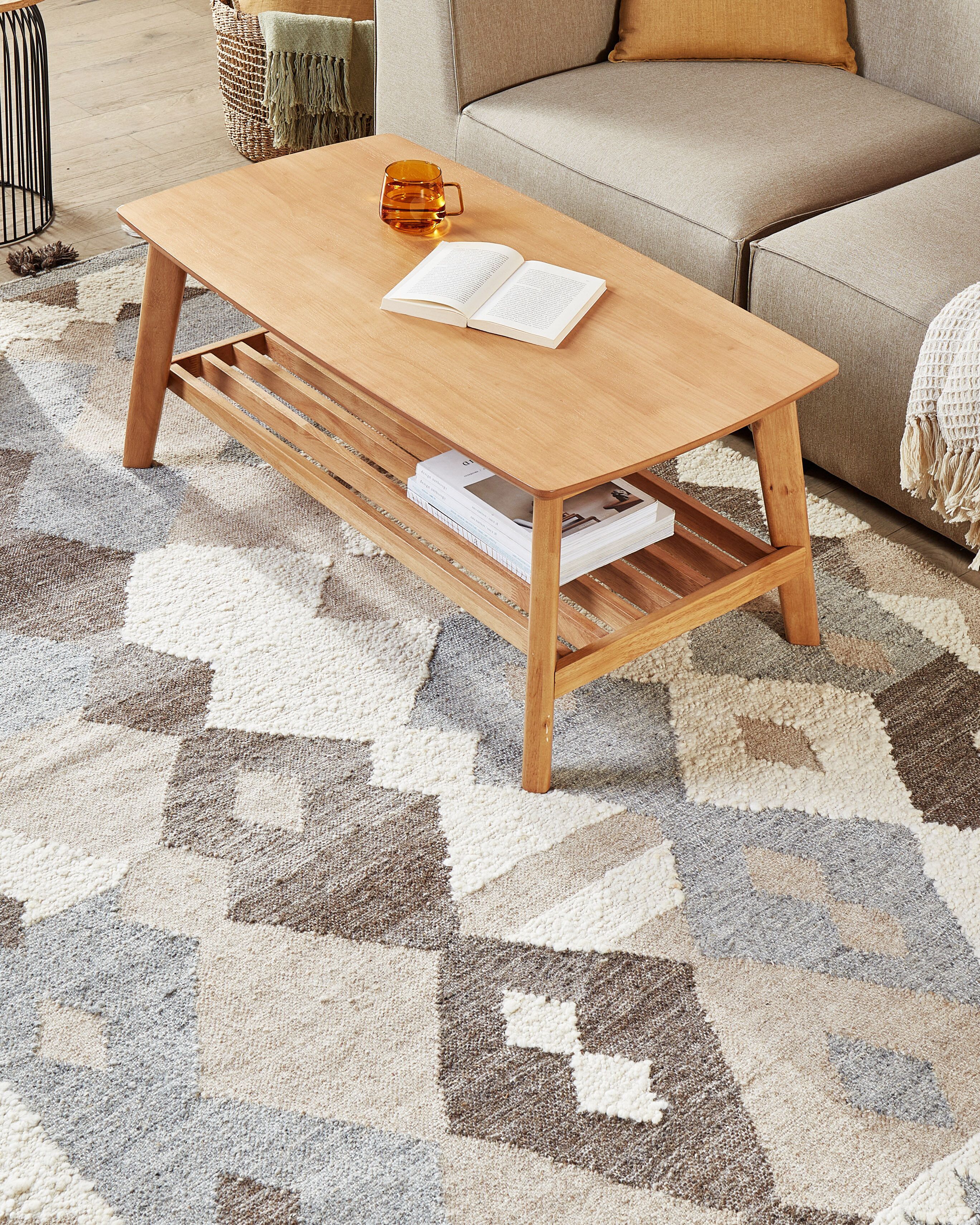 Rug ARALEZ Beige 160 x 230 cm Wool Kilim