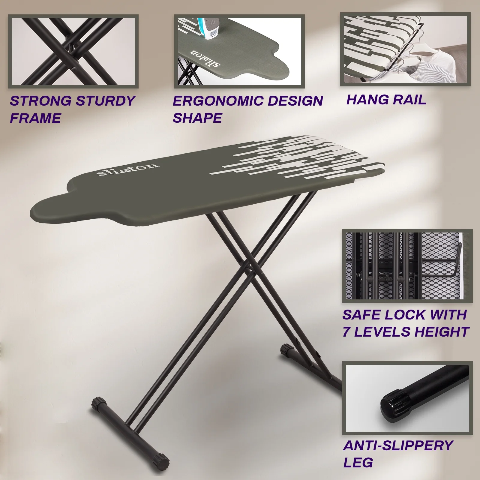 KDJ HOME Slieton Extra Large Ironing Board with Hang Rail, 20-Inch Wide - Image 6