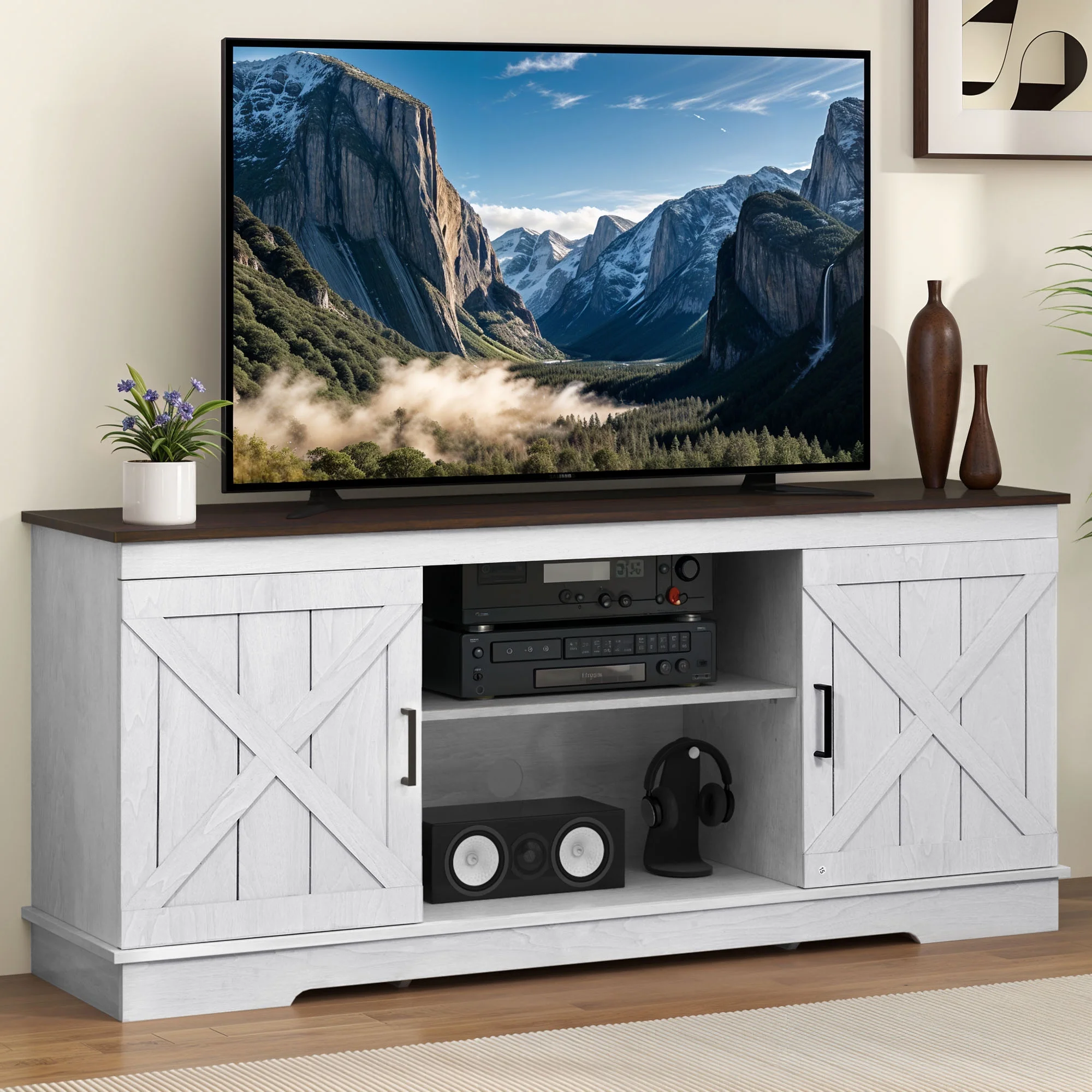 Dextrus Farmhouse TV Stand for 65 inch TV, Entertainment Center for Living Room, TV Media Console Cabinet, Grey Wash - Image 11