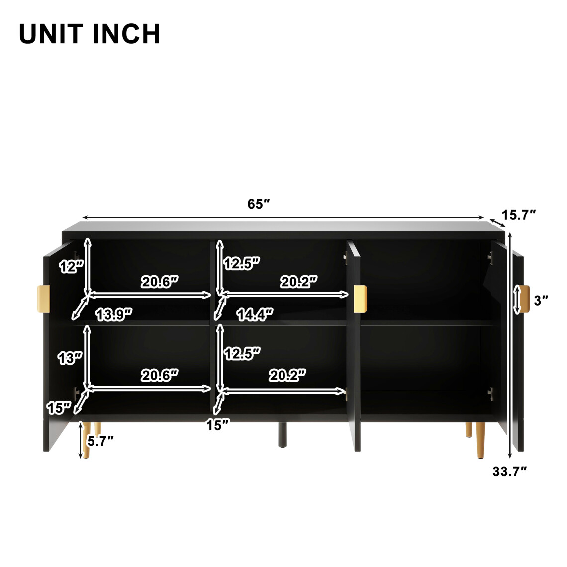 Modern TV Stand for TV up to 70 inch, Media Entertainment Center, Entryway Console Table with Adjustable Shelves,Storage Sideboard Cabinet for Living Room Kitchen, Black
