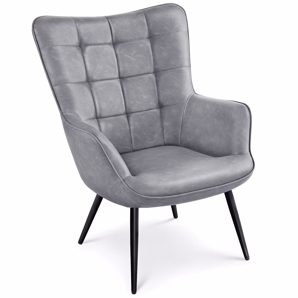 Alden Design Mid-Century Modern Faux Leather Wingback Accent Chair, Brown - Image 7