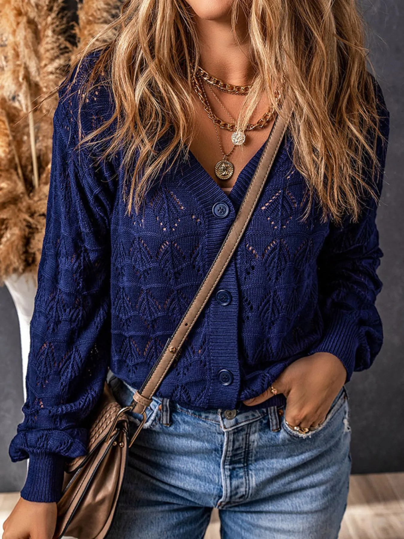 Openwork Button Up Cardigan - ZKZOOK