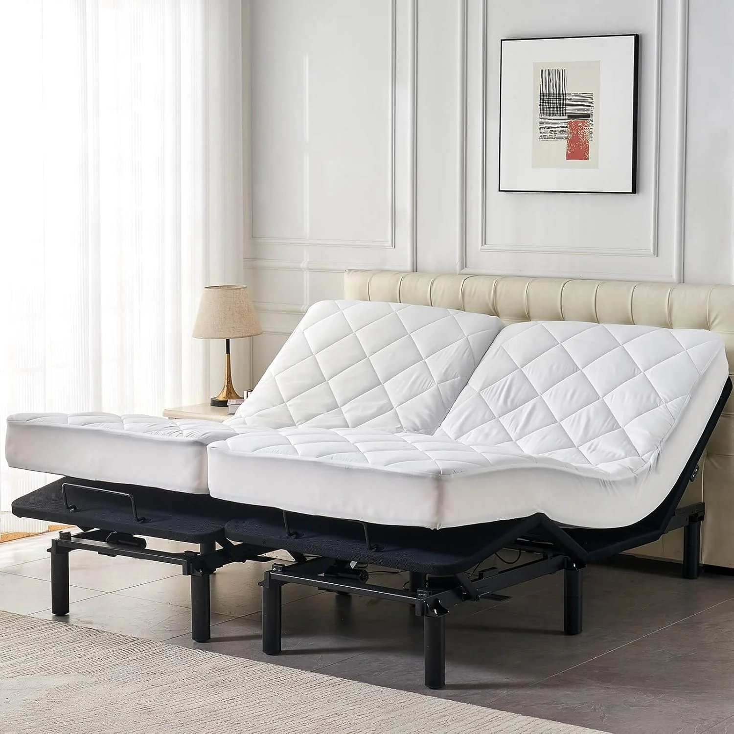 Split King Mattress Topper for Adjustable Bed Fluffy Matress Cover Quilted Fitted Mattress Pad with Elastic Pocket - Image 8
