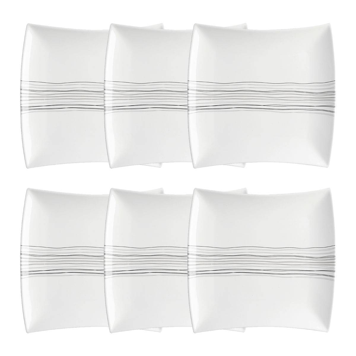 Set of 6 dinner plates "Lignes" 26x23 cm, White