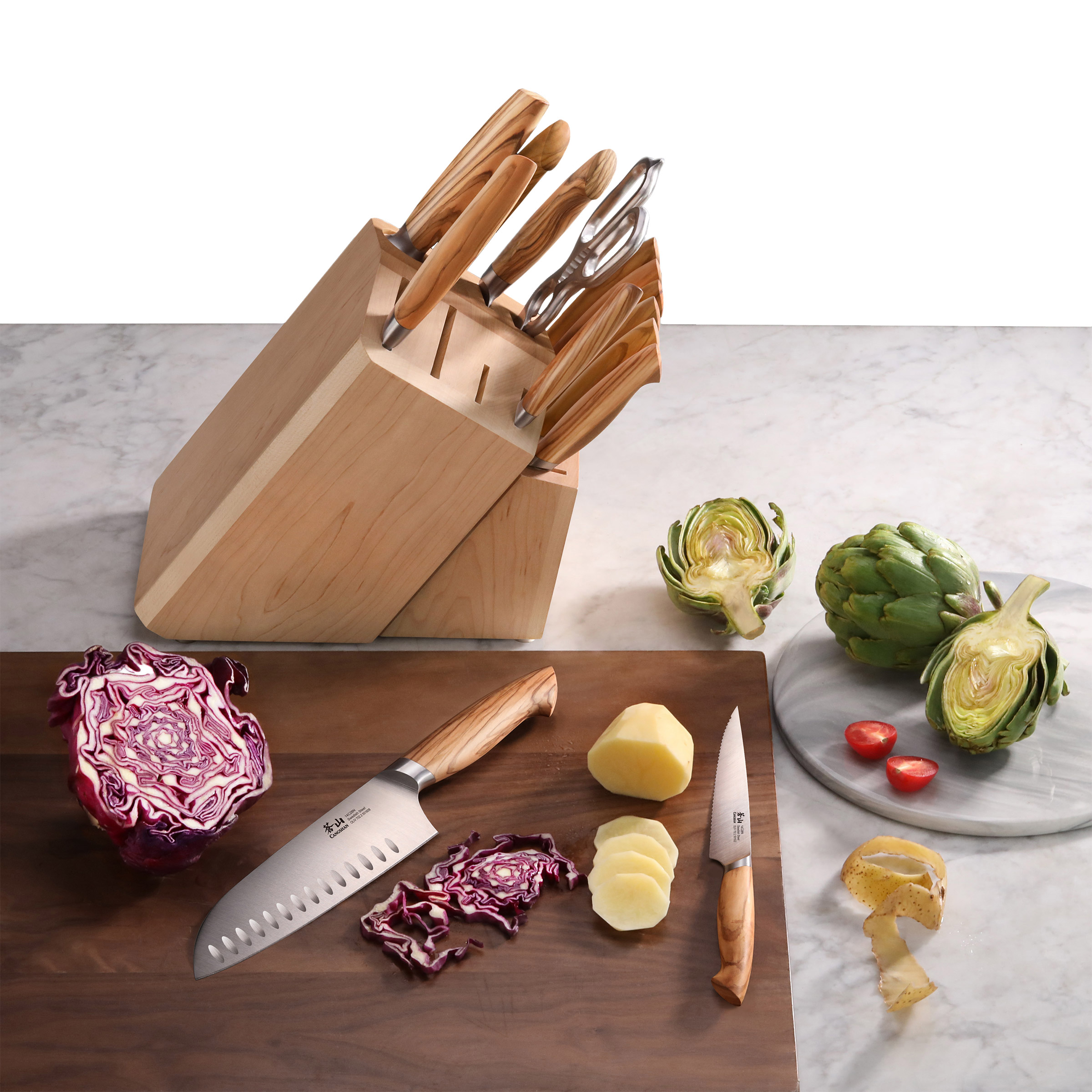 Cangshan OLIV Series Swedish Steel 15-Piece Knife Block Set, Maple Block - Image 7