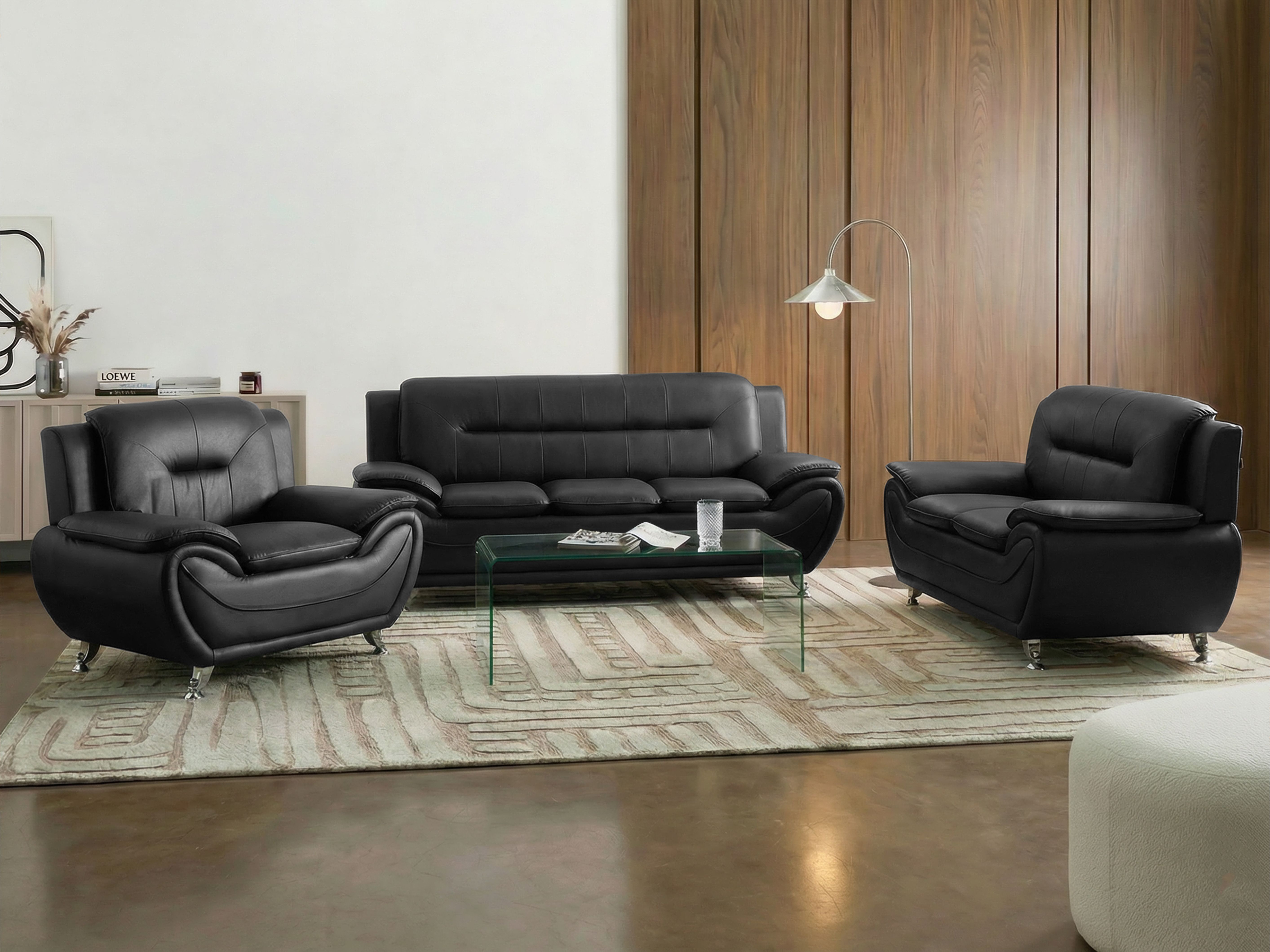 Living Room Set 6 Seater LEIRA Faux Leather Black