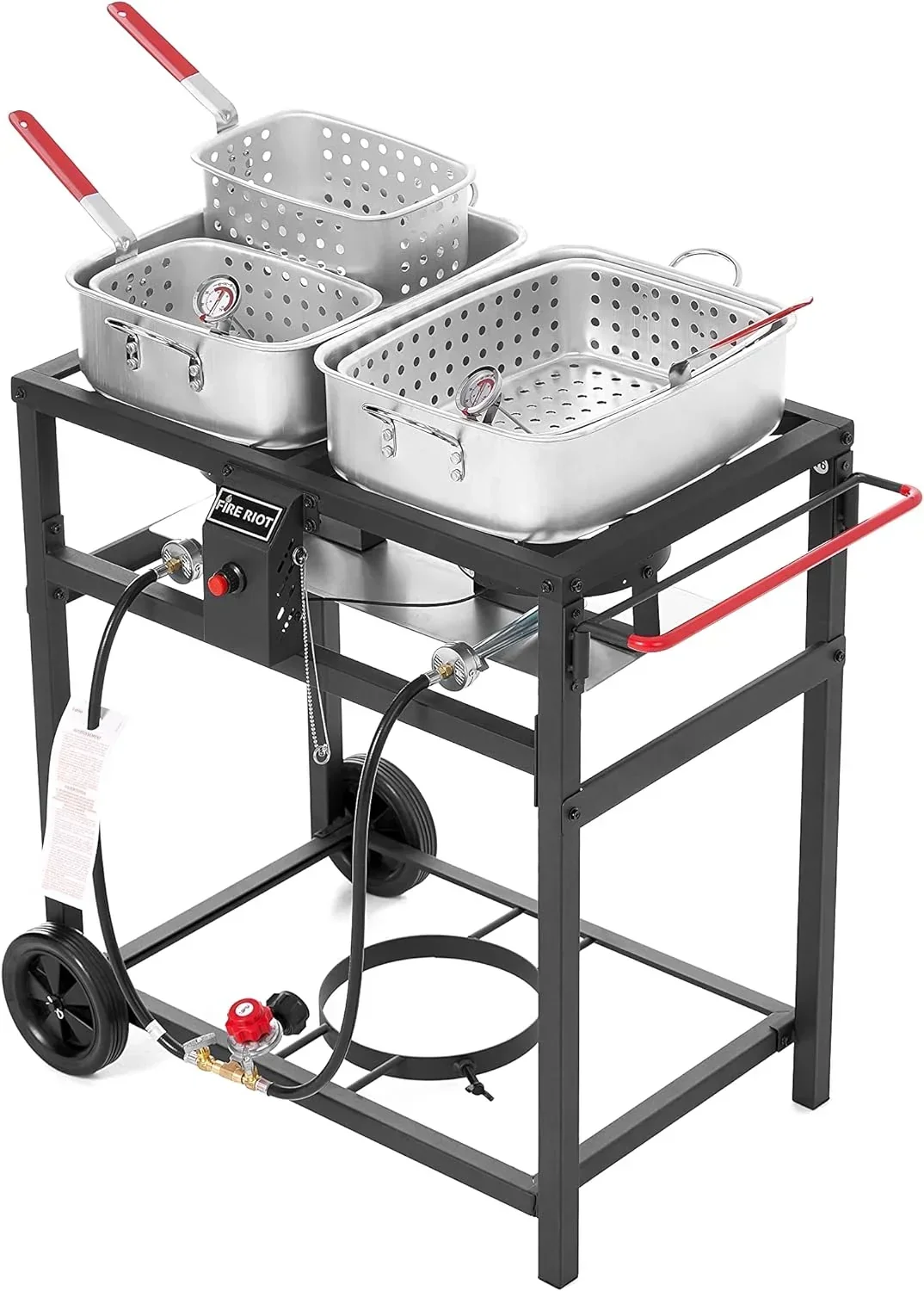 Propane Outdoor Double Burner Deep Fryer Cart With 2 18 qt Aluminum Pots And Frying Baskets - Image 3 Propane Outdoor Double Burner Deep Fryer Cart With 2 18 qt Aluminum Pots And Frying Baskets - Image 3