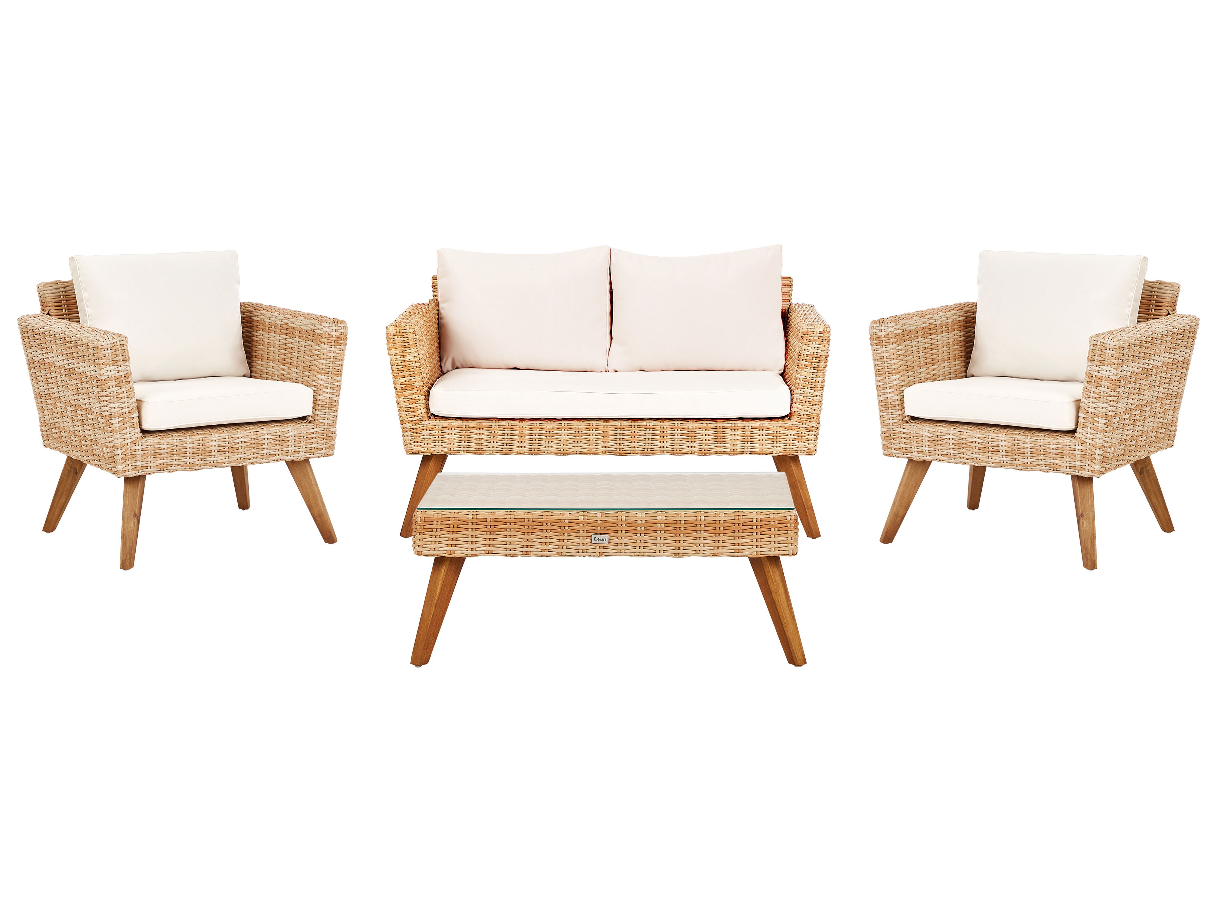 Garden Lounge Set with Table 4 Seater VITTORIA PE Rattan Off-White