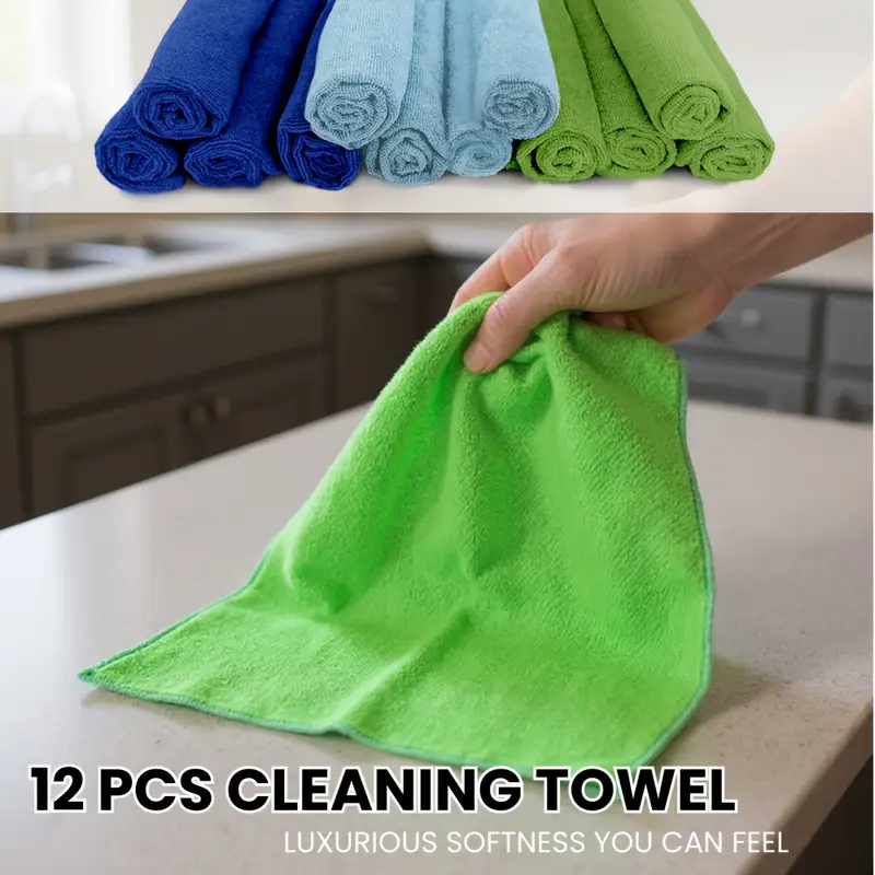 Heavy-Duty Ultra-Fine Fiber Cleaning Cloth - Highly Absorbent Lint-Free, Non-Slip Towel Square Multi-Purpose