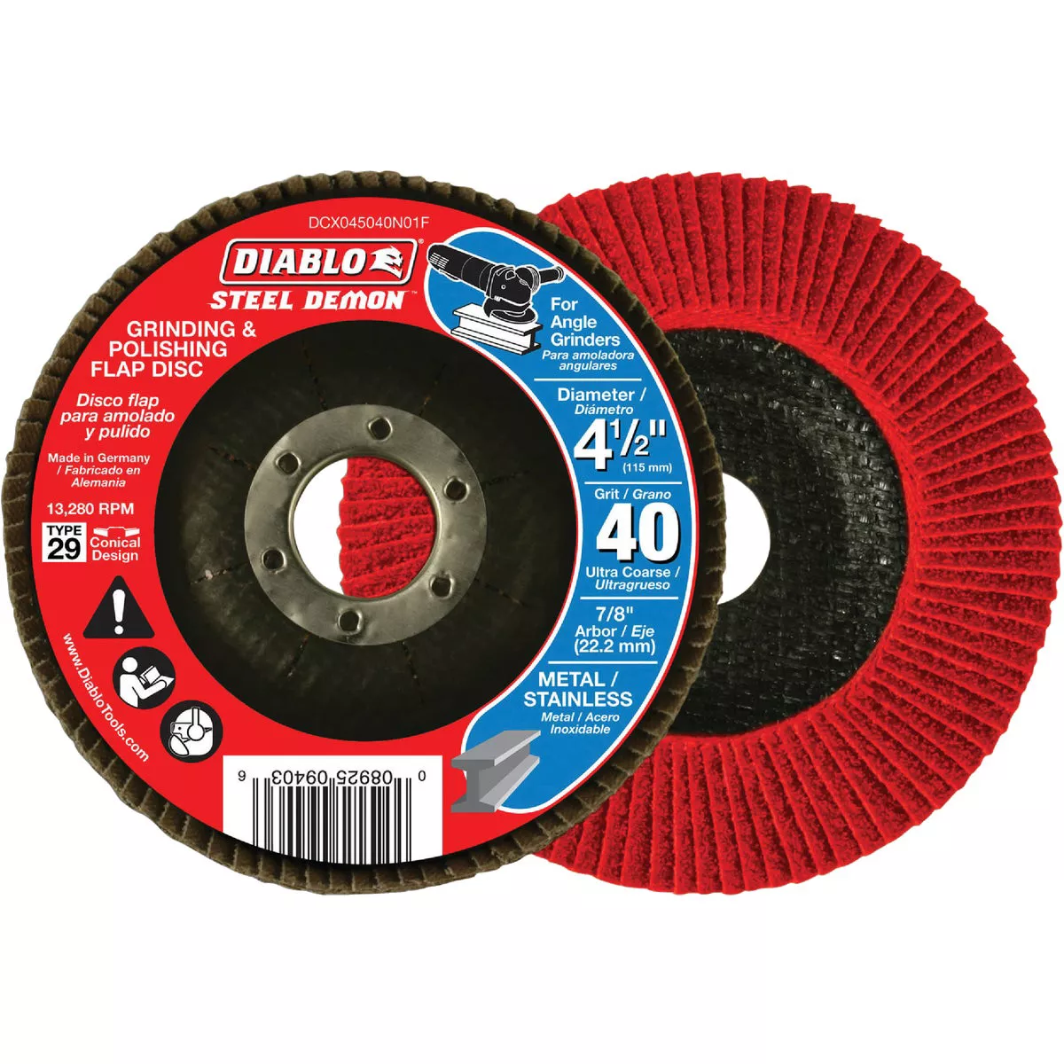 Diablo Steel Demon 4-1/2 In. x 7/8 In. 40-Grit Type 29 Angle Grinder Flap Disc