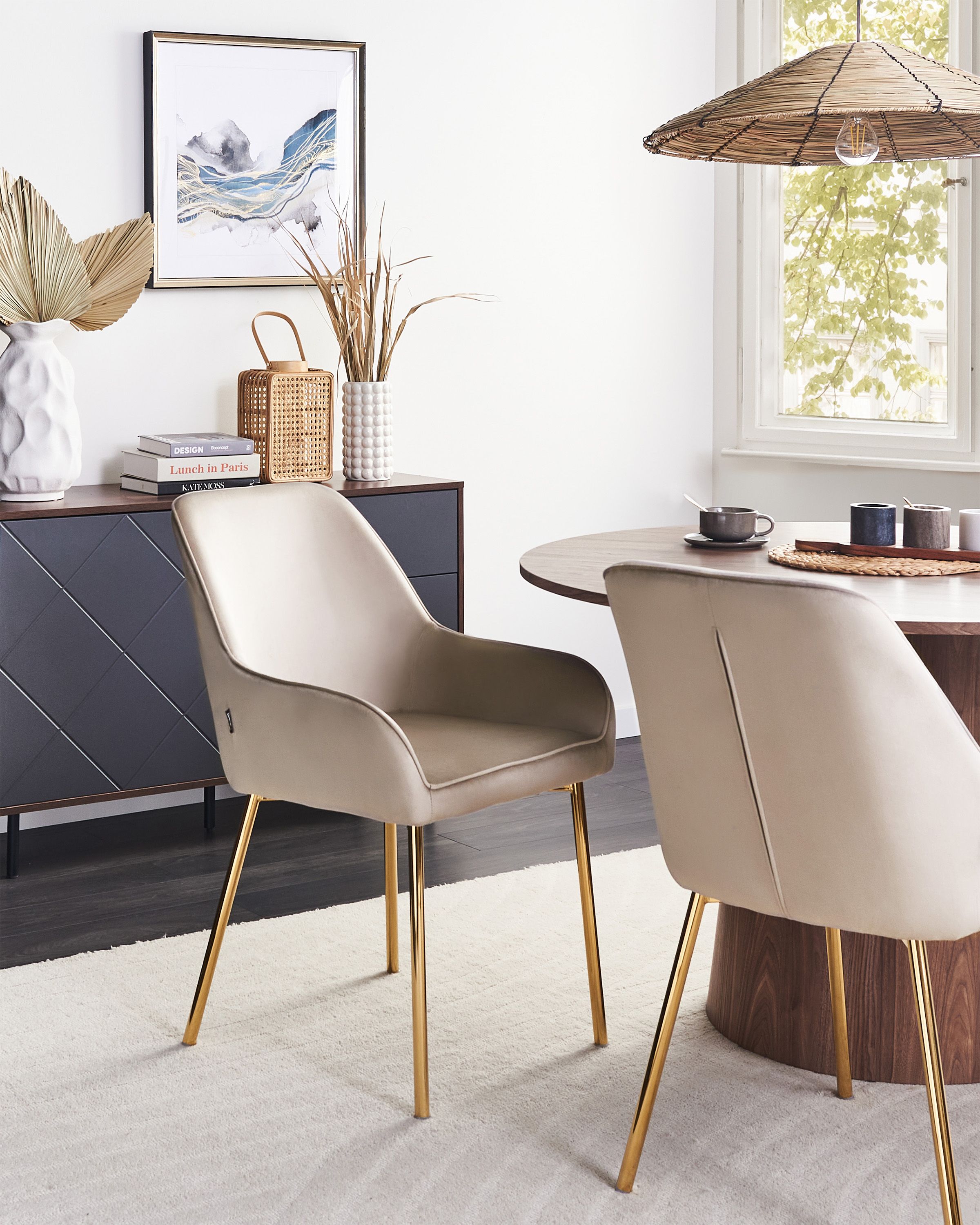 Set of 2 Dining Chairs LOVERNA Velvet Beige