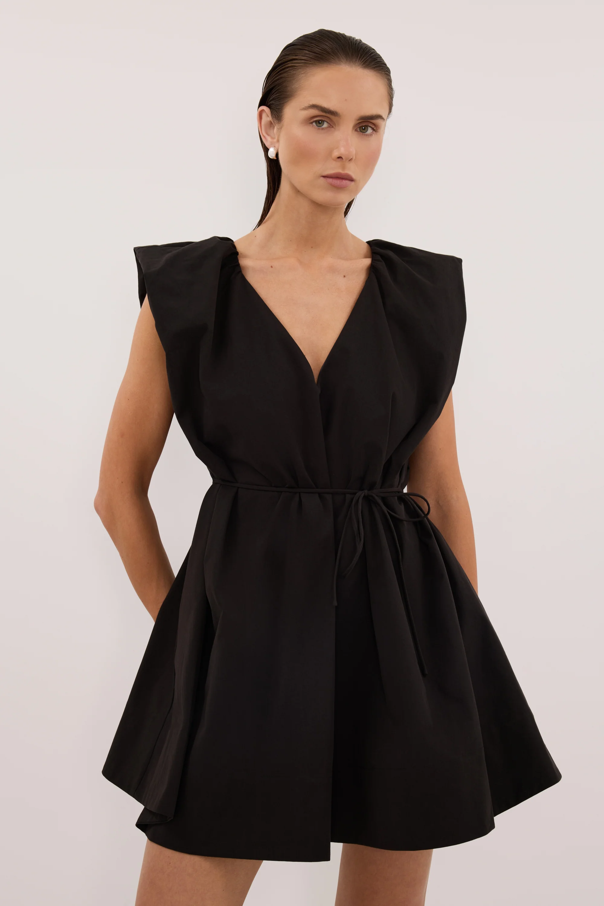 SABRE BLACK COTTON MINI DRESS