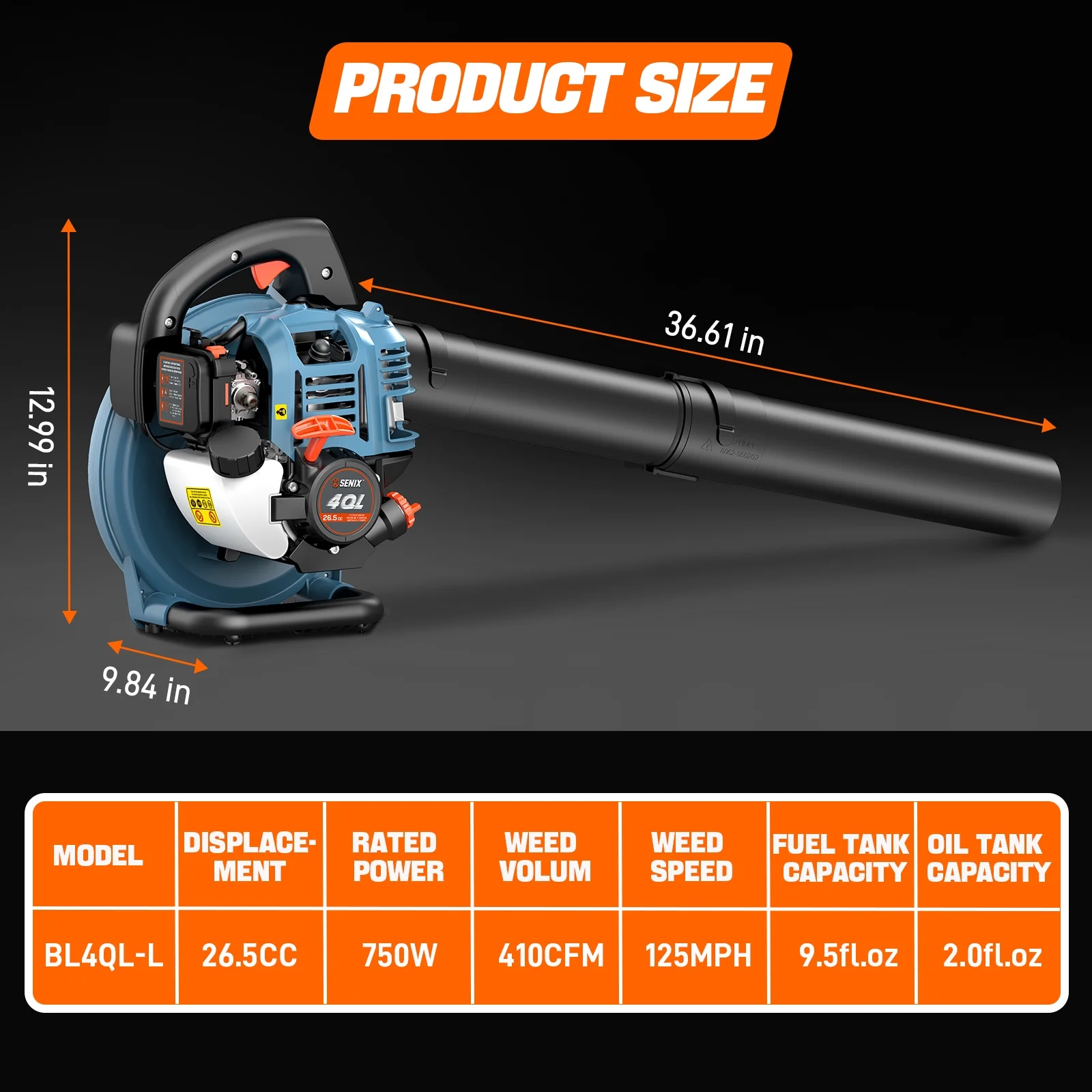 SENIX 4QL 26.5cc 4-Cycle Gas Powered Leaf Blower, 410 CFM/125 MPH, Dual-Grip Handle, Lightweight, BL4QL-L - Image 11
