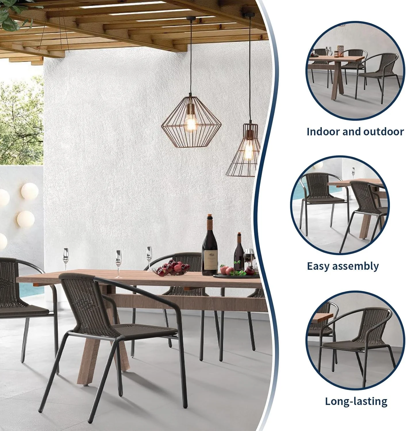 ELPOSUN Outdoor Dining Chairs Set of 6, Wicker Patio Chairs with Metal Frame, Rattan Indoor-Outdoor Chairs for Bistro, Deck, Backyard, Porch, Restaurant Stack Chair 6 Pack (Black) - Image 17