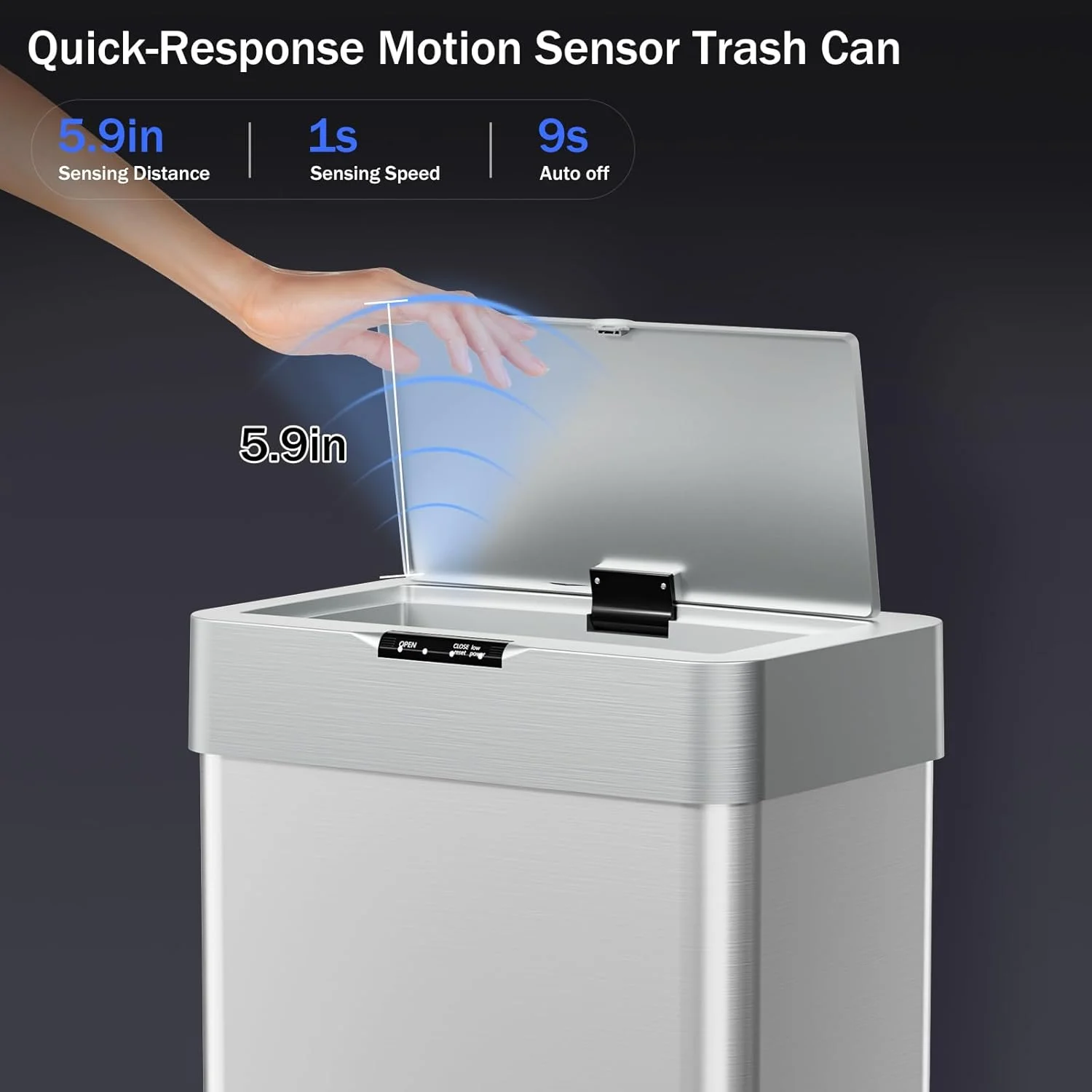 LAZY BUDDY 60 Liter / 16 Gallon Stainless Steel Motion Sensor Trash Can for Kitchen, Bathroom, Rectangular - Image 10