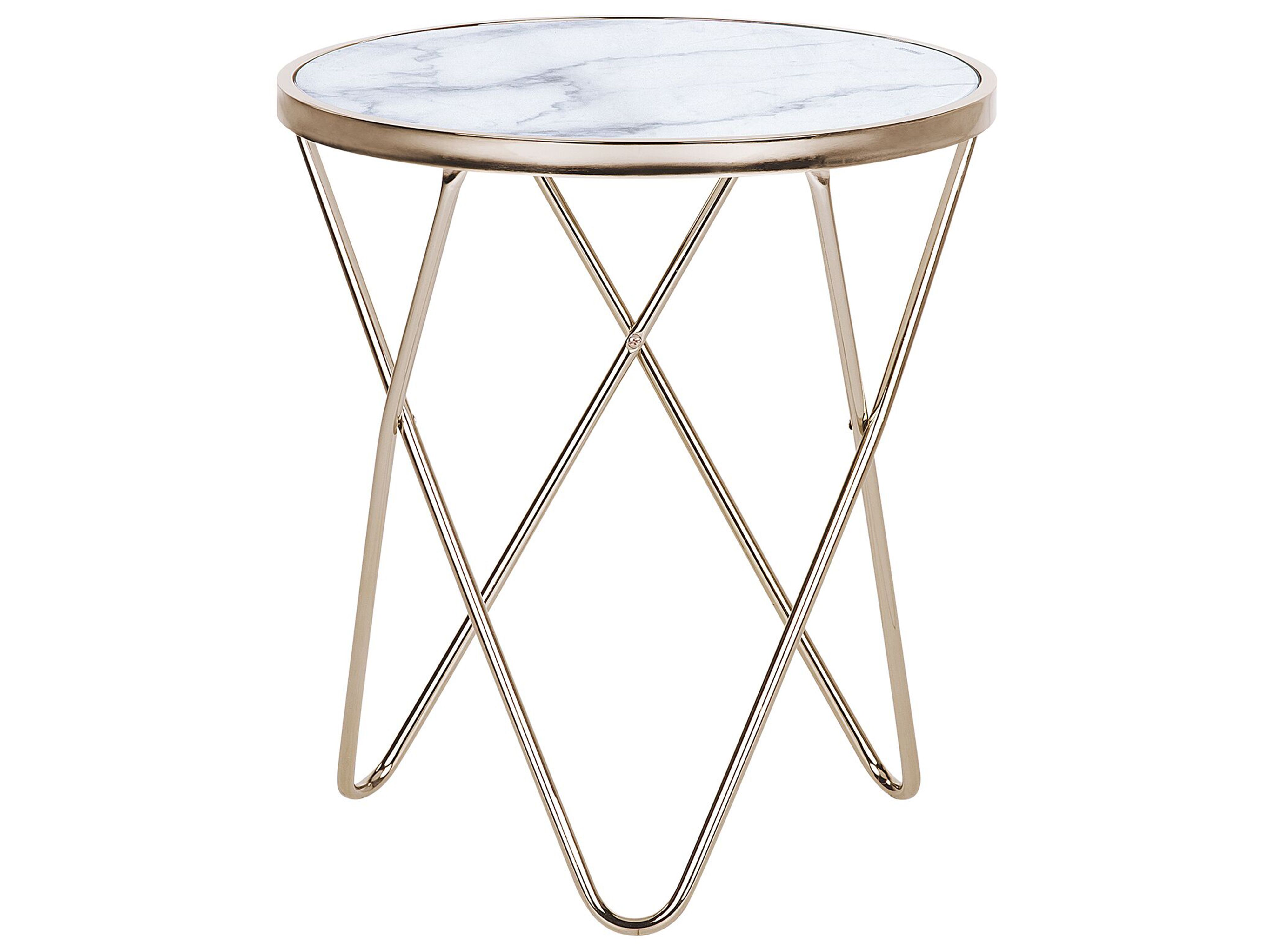 Side Table MERIDIAN Tempered Glass Marble/ Gold