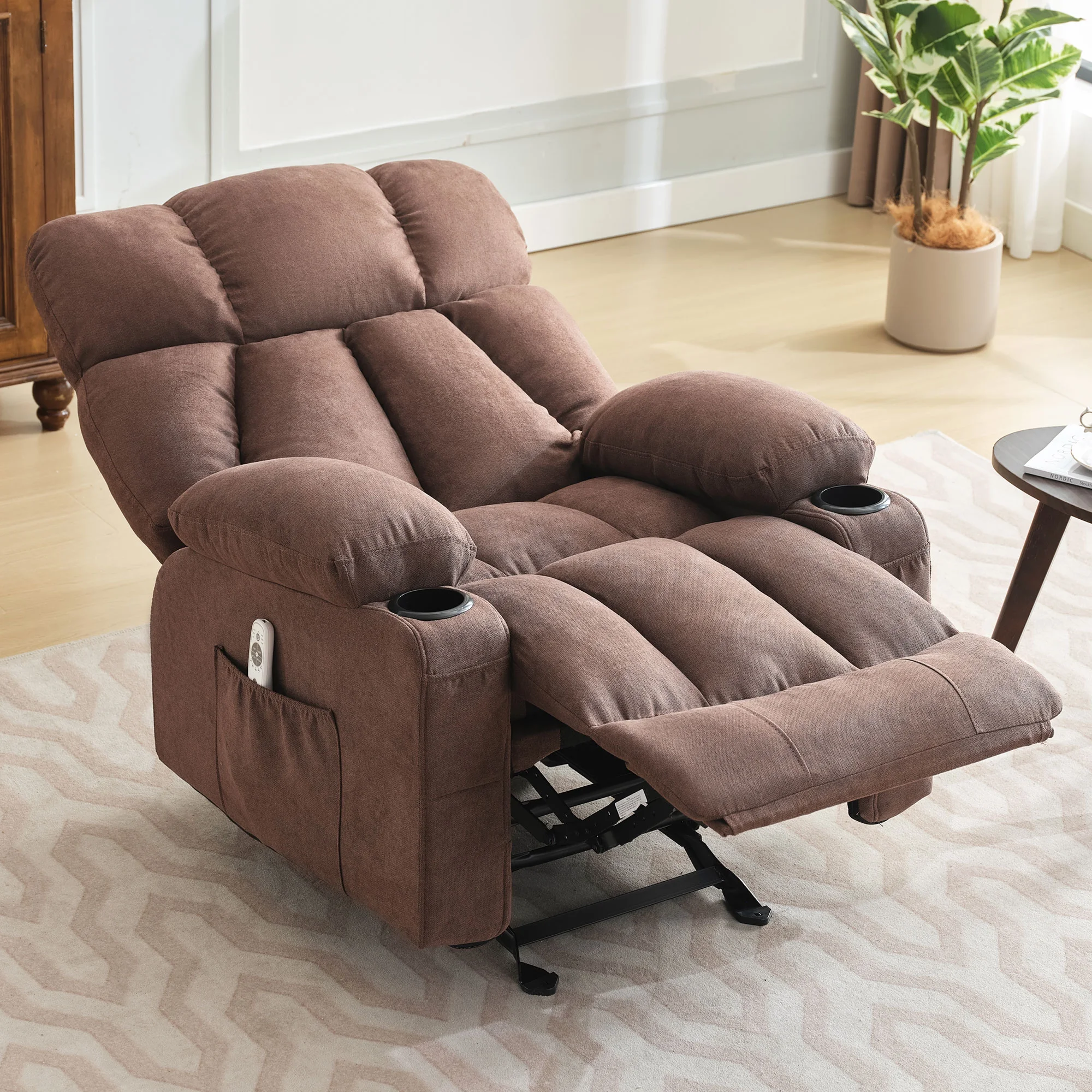 JONPONY Manual Recliner Chair with Heat Therapy and Massage Function, Heavy Duty Reclining Mechanism Massage Chair, Elderly Single Rocker Sofa with Cup Holders for Bedroom Home Theater,Grey - Image 29