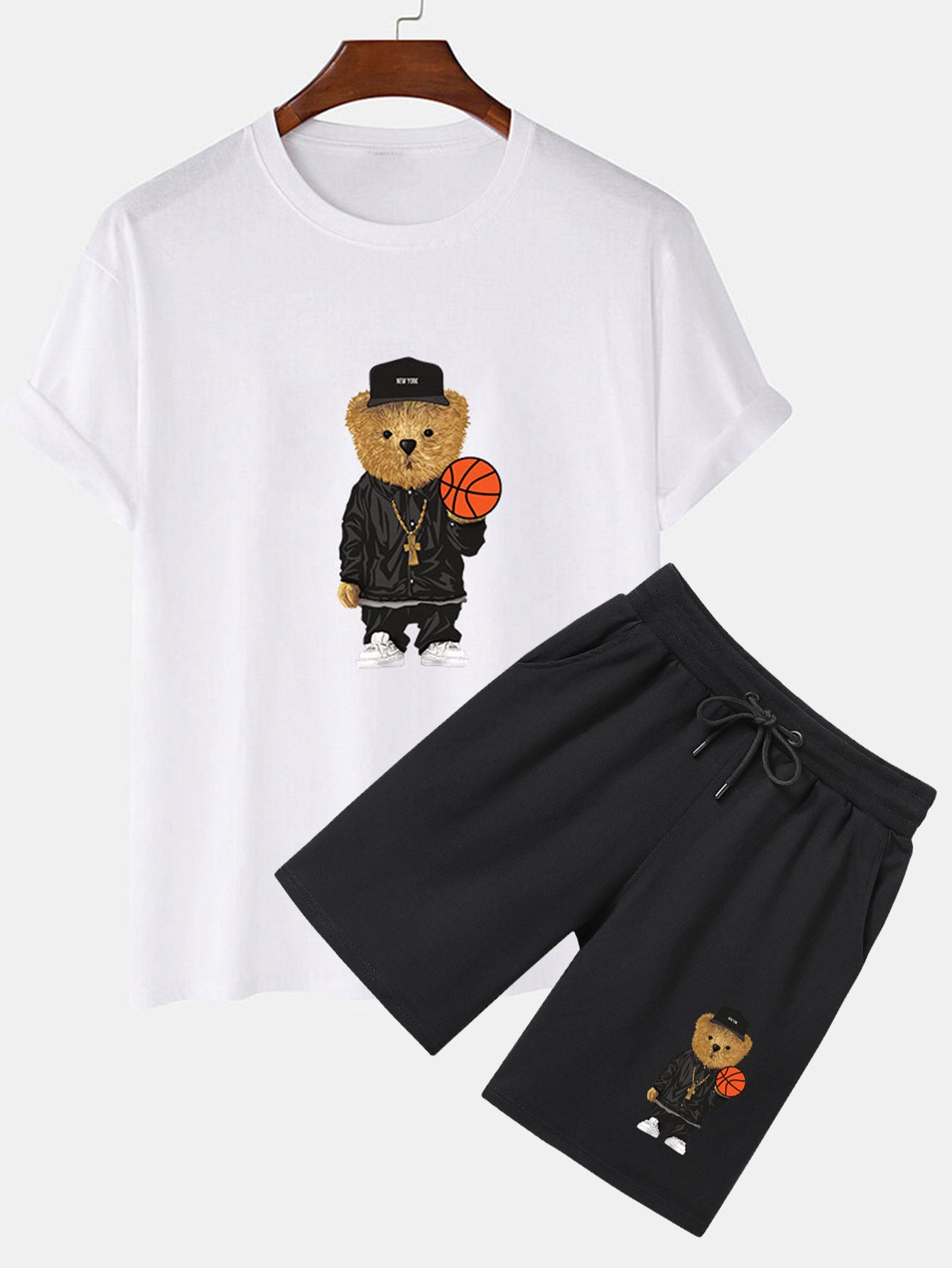 Basketball Bear Print T-Shirt & Shorts