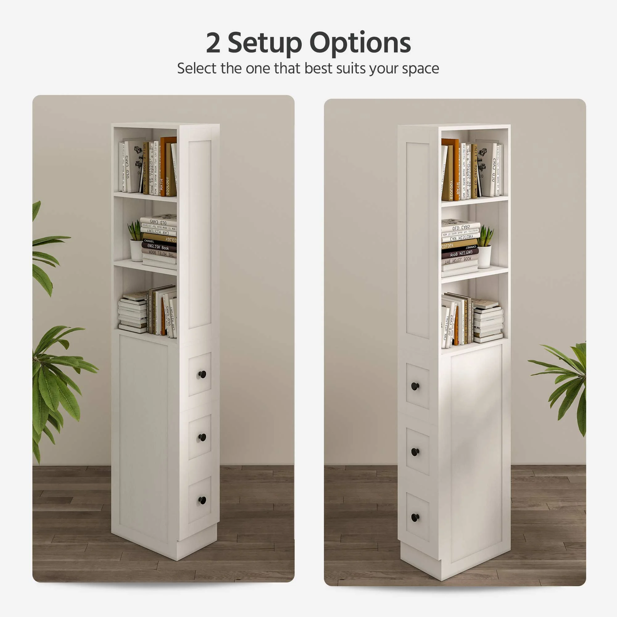 LAUSAINT HOME Bathroom Storage Cabinet, Tall Thin White Storage with 2 Adjustable Shelves & 3-level Drawers for Home, Kitchen - Image 5