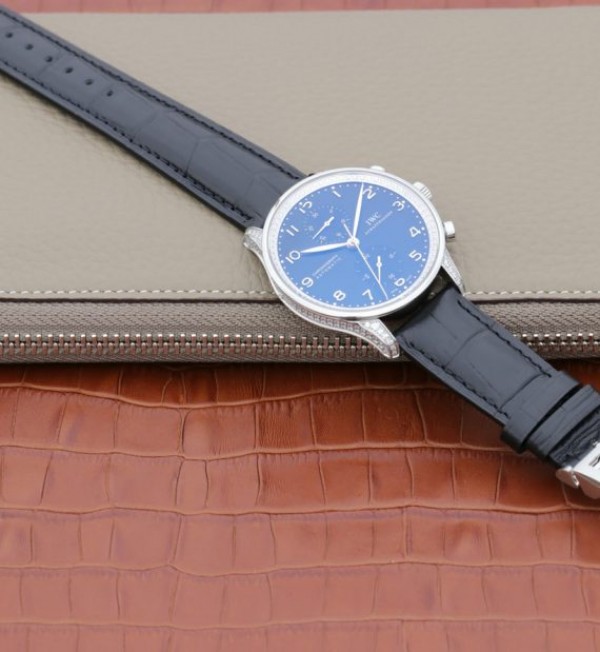 Replica IWC ZF Portuguese Chrono IW371447 Diamonds Bezel Leather Strap - Top club