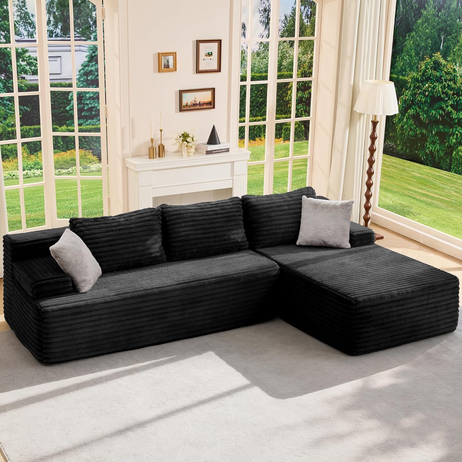 Hobestluk Modular Sectional Sofa Couches L-Shape Couch 3 Seat Modular Sofa Memory Foam Sectional Couches for Living Room, Cloud Couch with Oversized Chaise (96